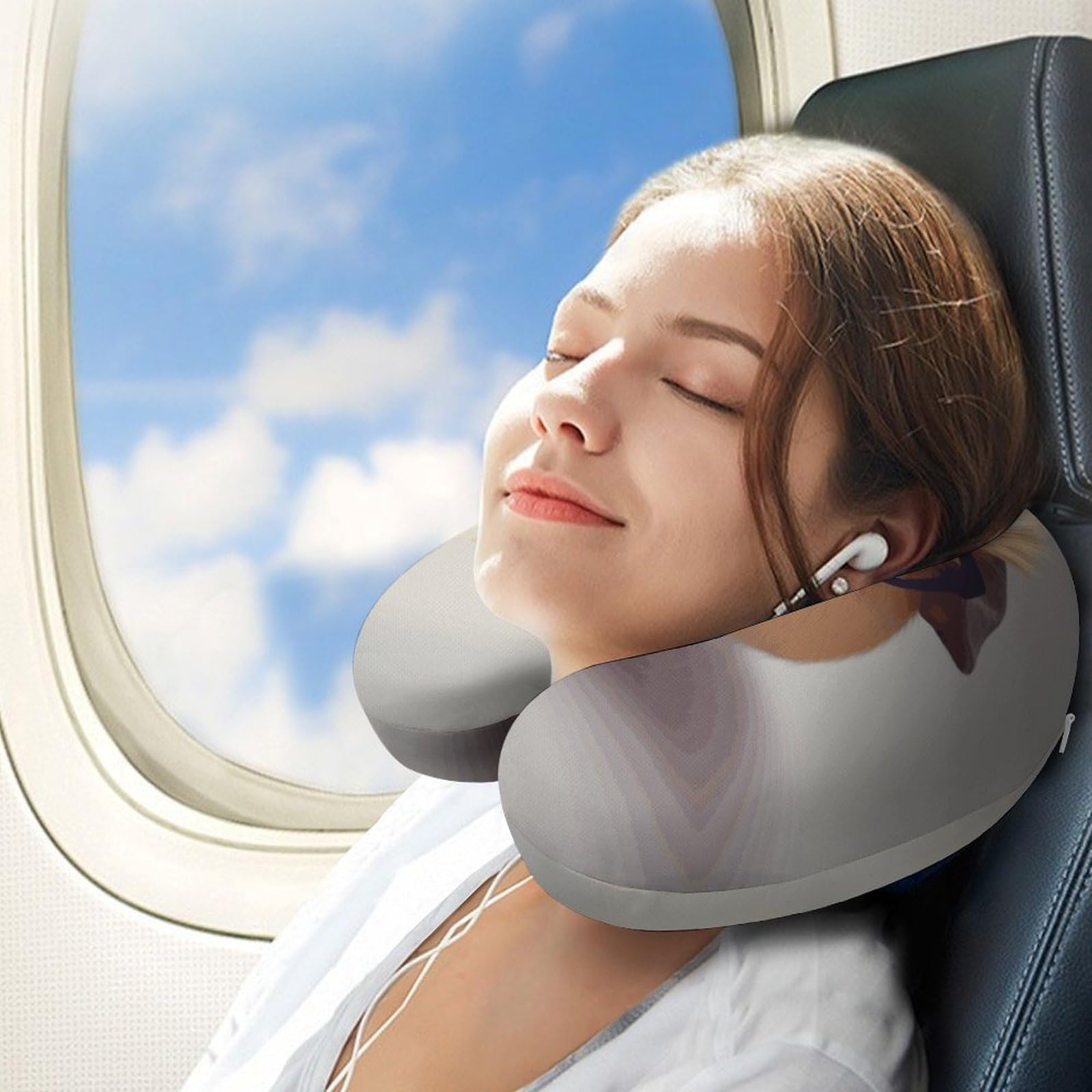 Cuscino a forma di U sorridente, nucleo in memory foam, cuscino per fornire supporto per il collo, cuscino da viaggio, adatto per aerei, auto, case e uffici.