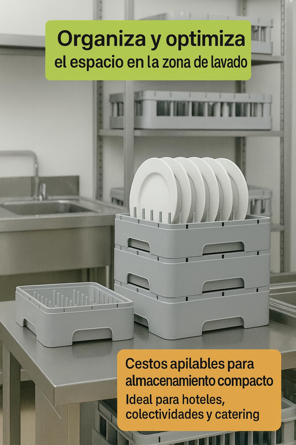 Cesto Lavavajillas Industrial Platos 450x450x106mm Plastico Cerrado Rack Profesional Hosteleria Cesta Platos 14 Unidades 91LV89405 Accesorio Lavavajillas Universal