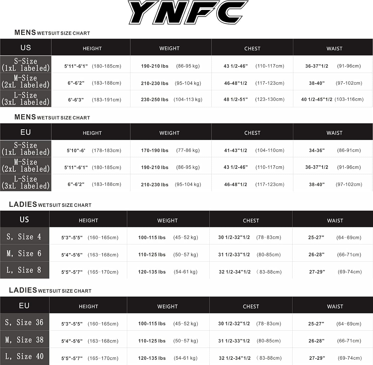 YNFC Diving Suits 3mm Neoprene Wetsuit for Men and Women, Black Full Body Zip One-Piece Swimsuit with Long Sleeve, UV Protection Cover for Surf, Scuba and Snorkeling : Sports & Outdoors