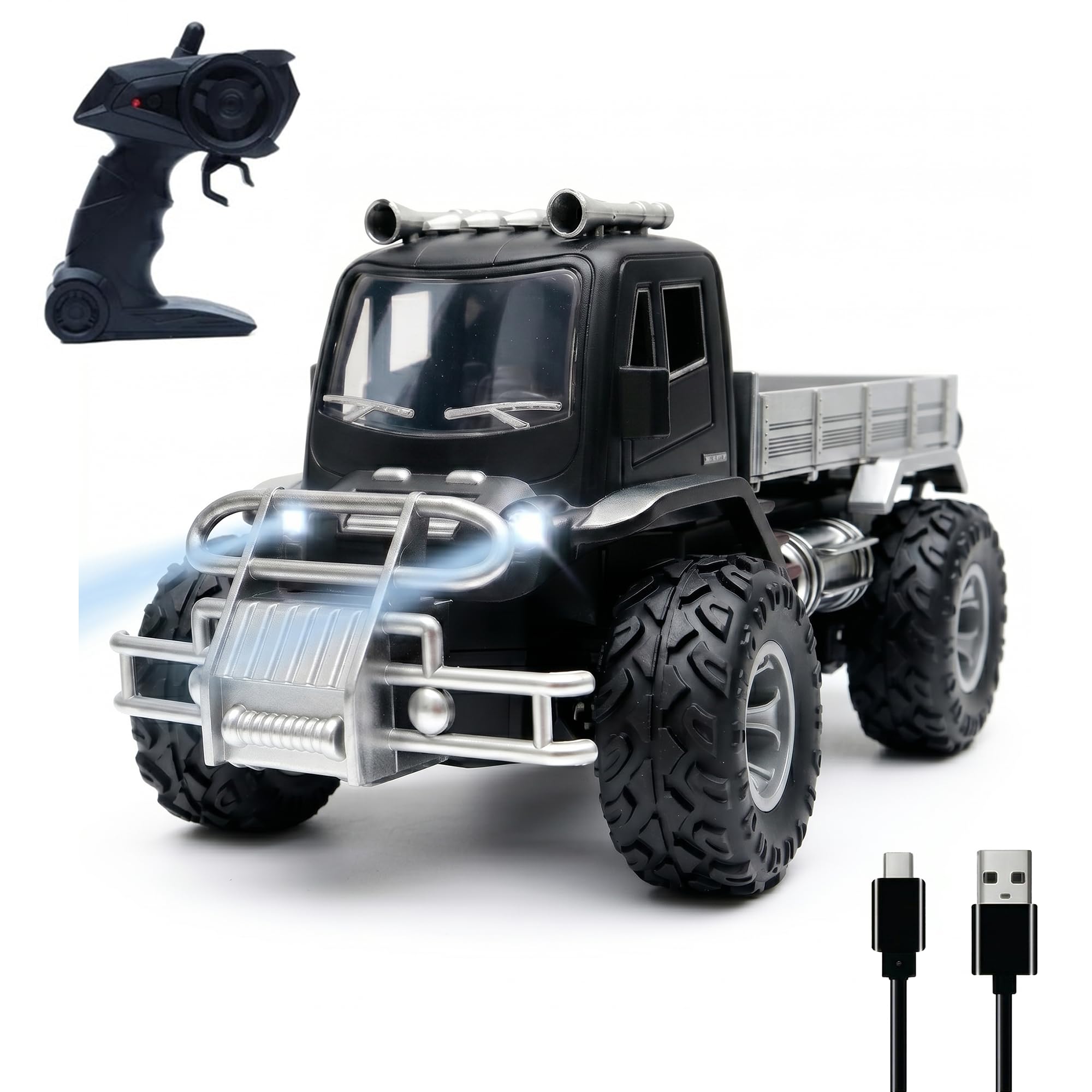 Amazon Brand - Jam & Honey Off Roader Rechargeable Remote Control Car | RC Monster Truck with LED Headlights, Type-C Charging, Anti-Skid Tyres, 120 Ft Range | 2.4GHz Remote Controller - Black (MT407)-image-21