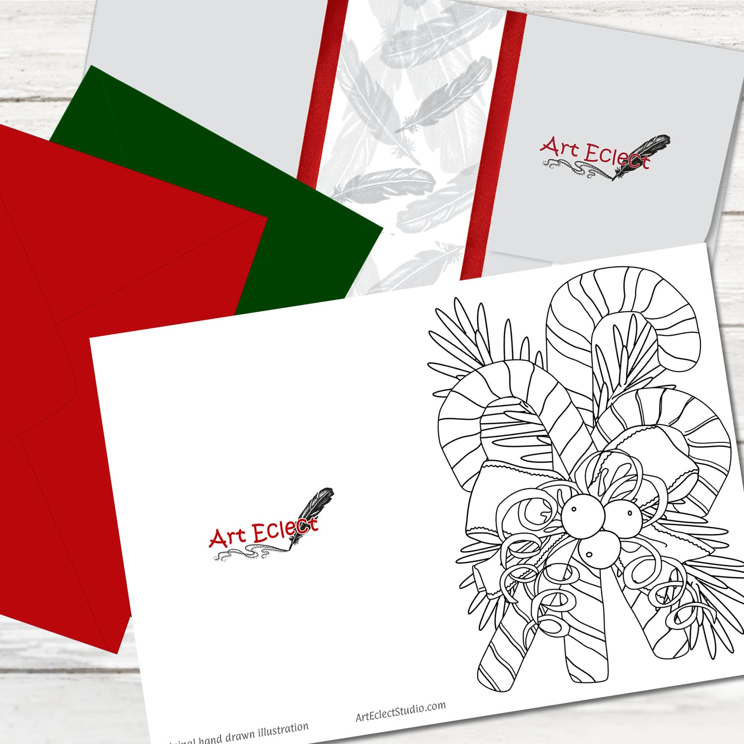 Amazon.com : Art Eclect Coloring Christmas Cards for Adults, 12 Cards with  12 Unique Designs, 6 Red and 6 Green Envelopes Included (Christmas B1) :  Office Products