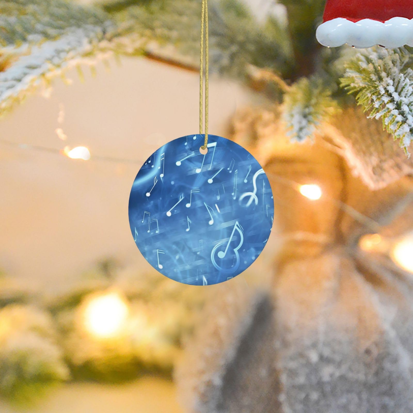Christmas Tree Ornaments Ceramics Christmas Round Decorations Blue Musical Notes Ceramics Ornaments Circle Pentagram Xmas Tree Hanging Pendant for Christmas Tree Party Holiday Home Decor