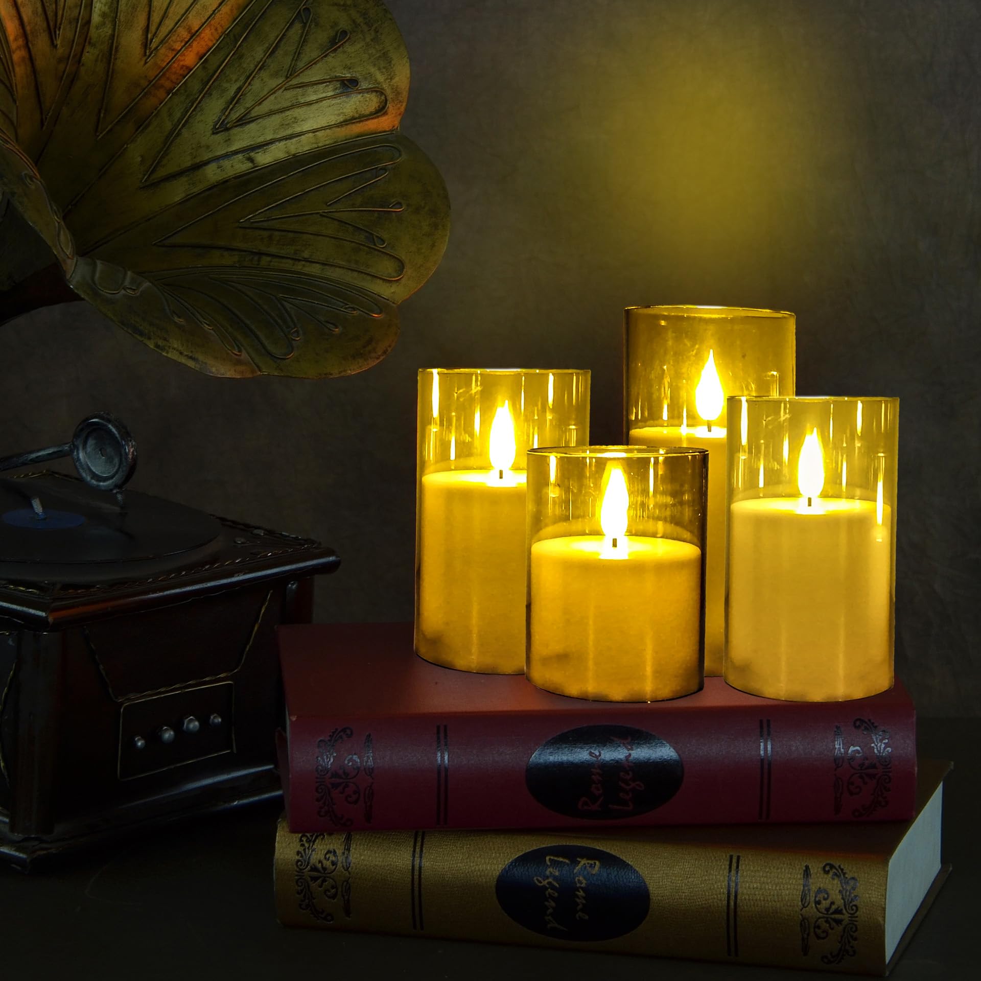 NICEME Candele senza fiamma tremolanti grigie, candele a pilastro a LED in acrilico a batteria, con telecomando e timer, candele senza fiamma, per Natale, Capodanno, decorazione per la casa, set di 5