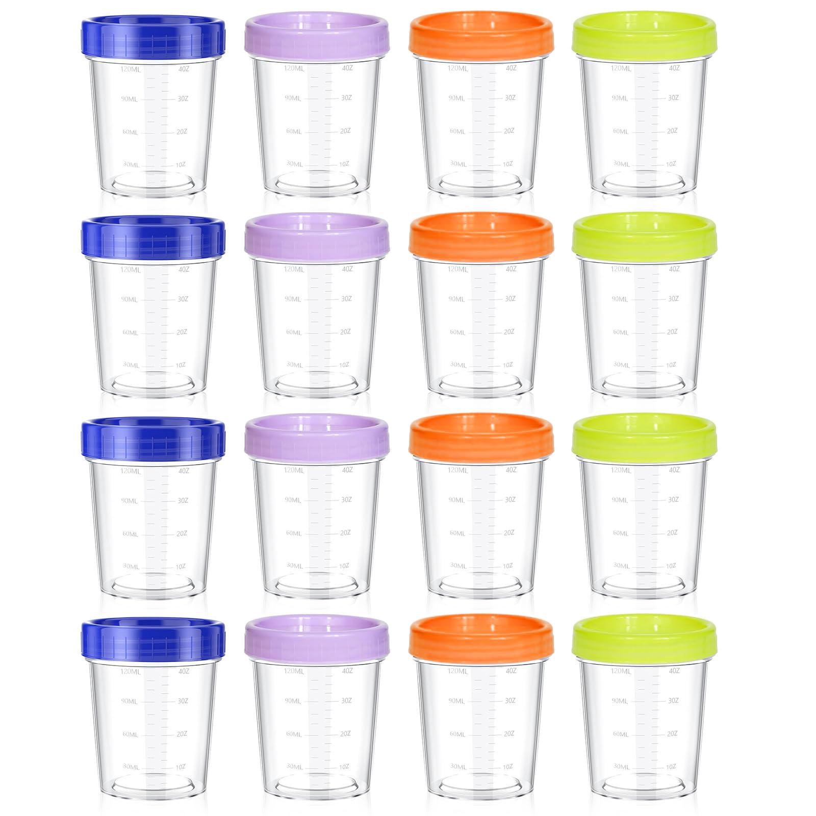 Eteamcan Small Food Containers Pots with Lids, 16 Pack 4oz Small Plastic Food Snack Pots Storage Containers with Screw Lids for Freezer Kitchen Sauce 120ml