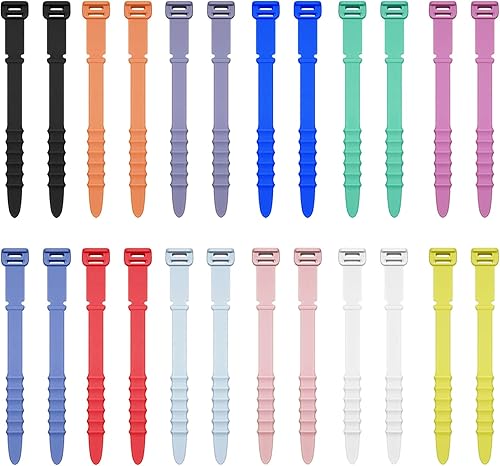 Miniatura 8 de 36 bridas de silicona reutilizables, bridas de goma para gestión de cables, organizador de cables elásticos de 4.5 pulgadas para organización de 36