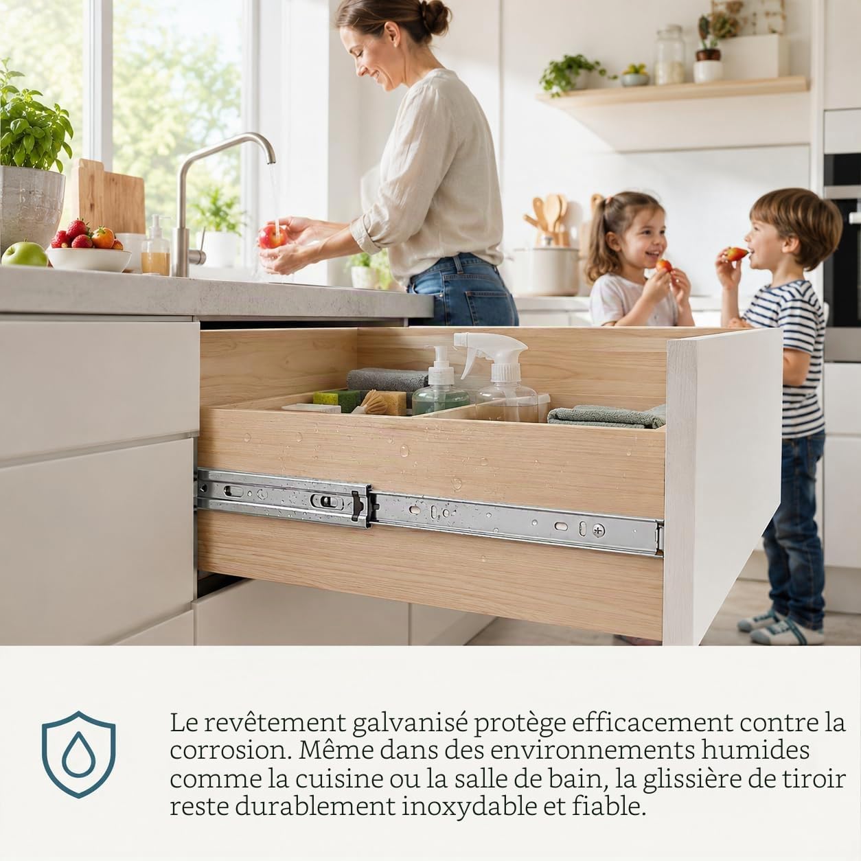 4 paires (8 pièces) de glissières de tiroir 350 mm, extension complète, capacité de charge 45 kg, montage latéral, pour meubles, cuisines et placards, argenté