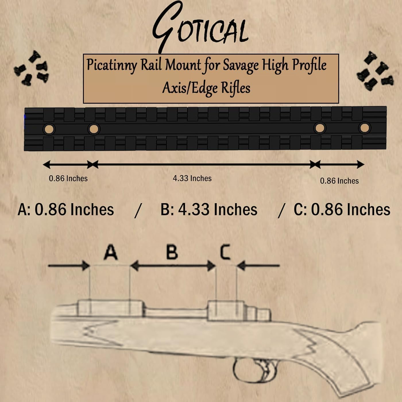 Gotical Compatibility Picatinny Rail Mount Built specifically for Savage Axis/Axis II/Edge Rifle #6 and #8 Screws for Compatibility