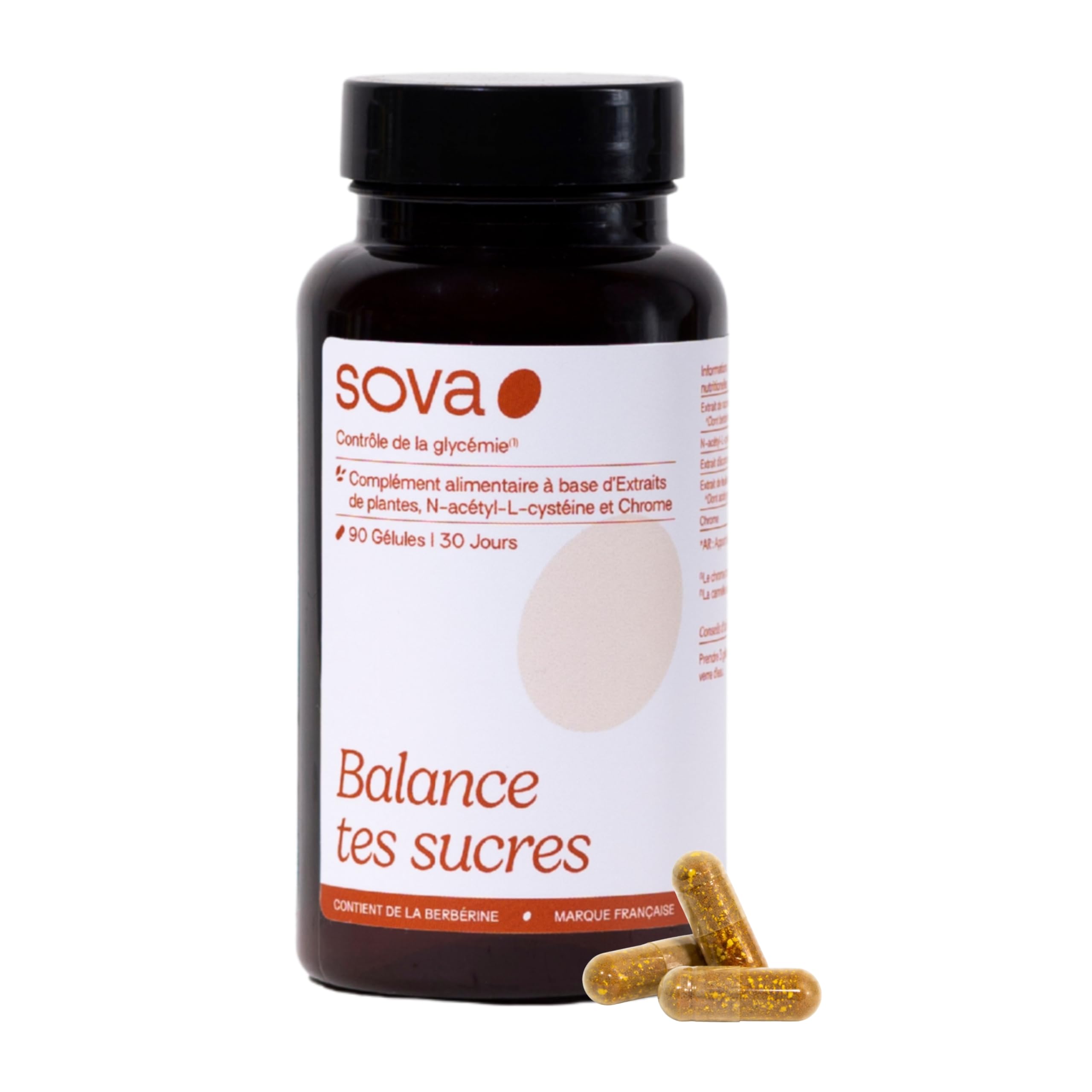 Berberine HCL avec Cannelle de Ceylan, Chrome, Gymnema Sylvestre, Berbérine & NAC - Glycémie Normale & Métabolisme du glucose - Complément alimentaire - 90 Gélules - Balance Tes Sucres - SOVA