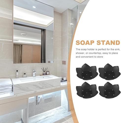 Miniatura 7 de NOLITOY 4 jaboneras autodrenantes de silicona con flor de loto, bandeja de jabón para guardar jabón, soporte de esponja para el hogar, baño,