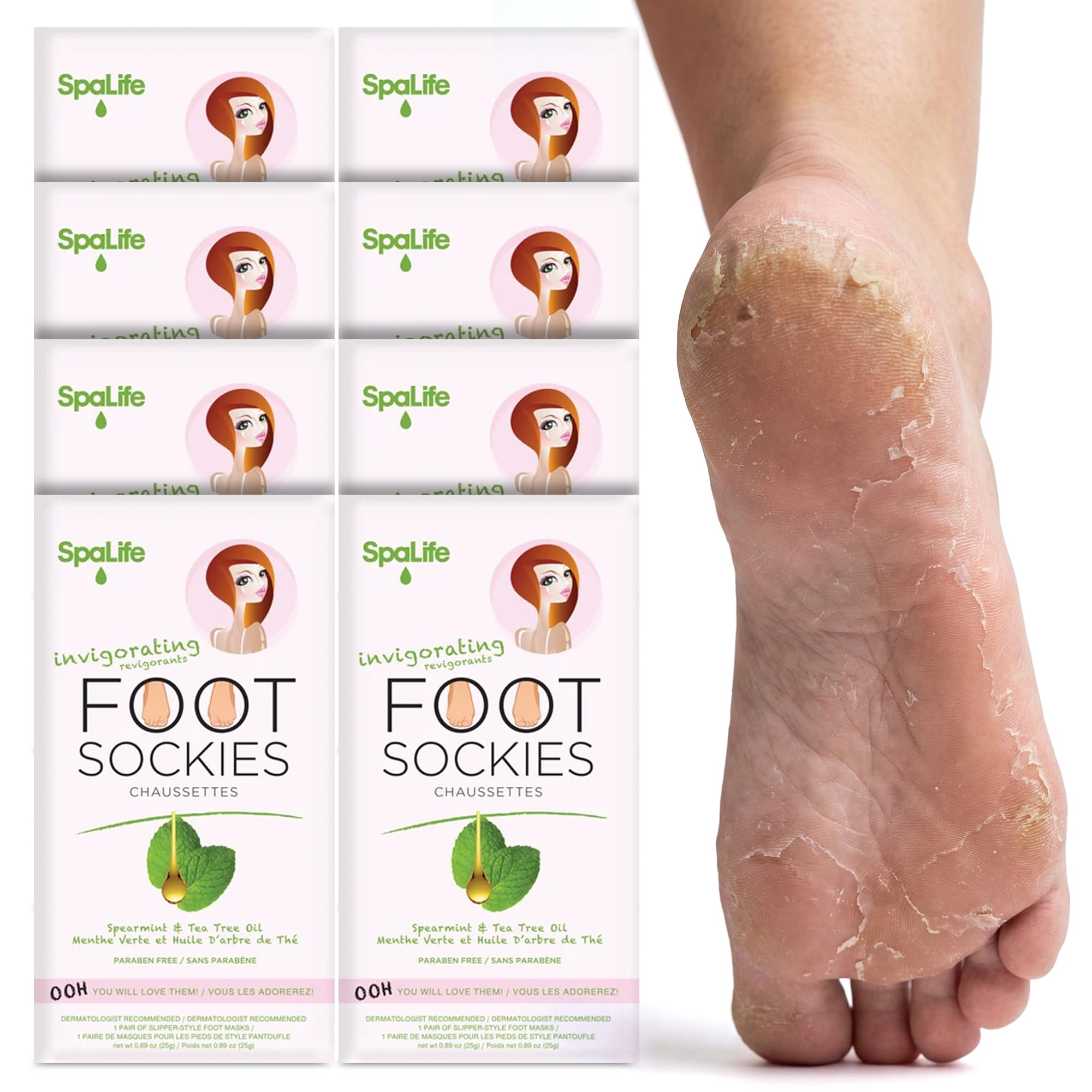 SpaLife Moisturizing Foot Mask | Foot Wrap for Dry Cracked Feet Intensive Repair Treatment | Tea Tree Oil Softening Booties | Callus Remover Alternative | Self Care Gifts for Women | 8 Pack