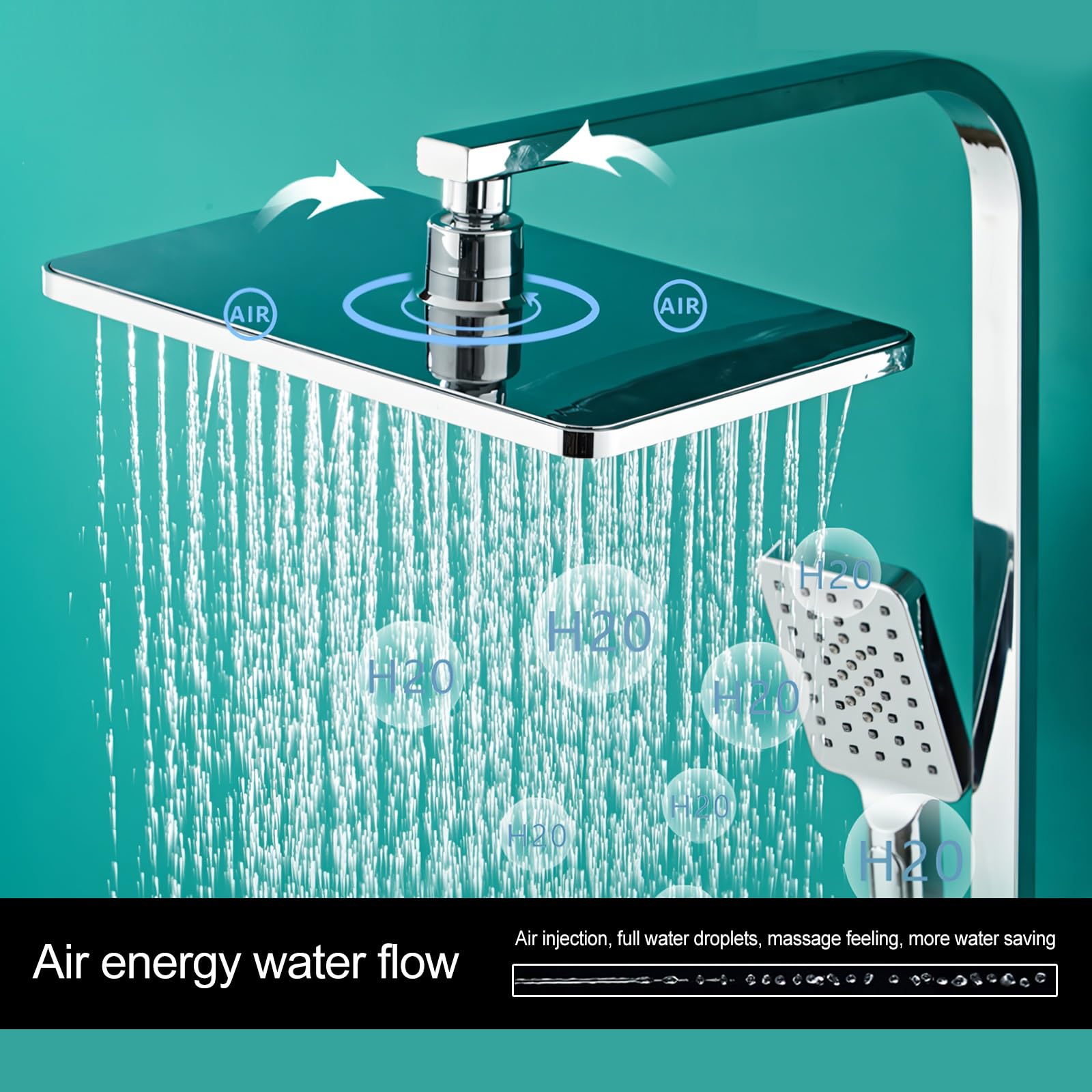 Columna de Ducha con Grifo Ajustable en Altura 70-120 cm con Estante de Ducha, Sistema de Ducha Cromado con Cabezal de Ducha 30x20 cm