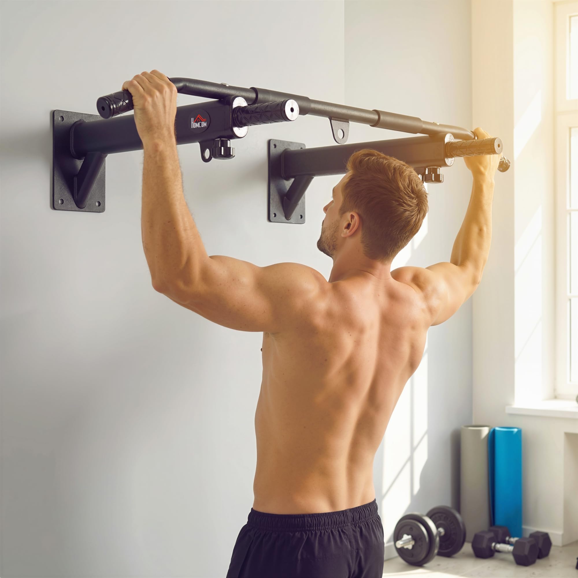 HOMCOM Barras de Dominadas para Pared Colgador de Saco de Boxeo 2 en 1 Entrenamiento Muscular Pull Up para Casa Carga Máxima 150 kg Negro