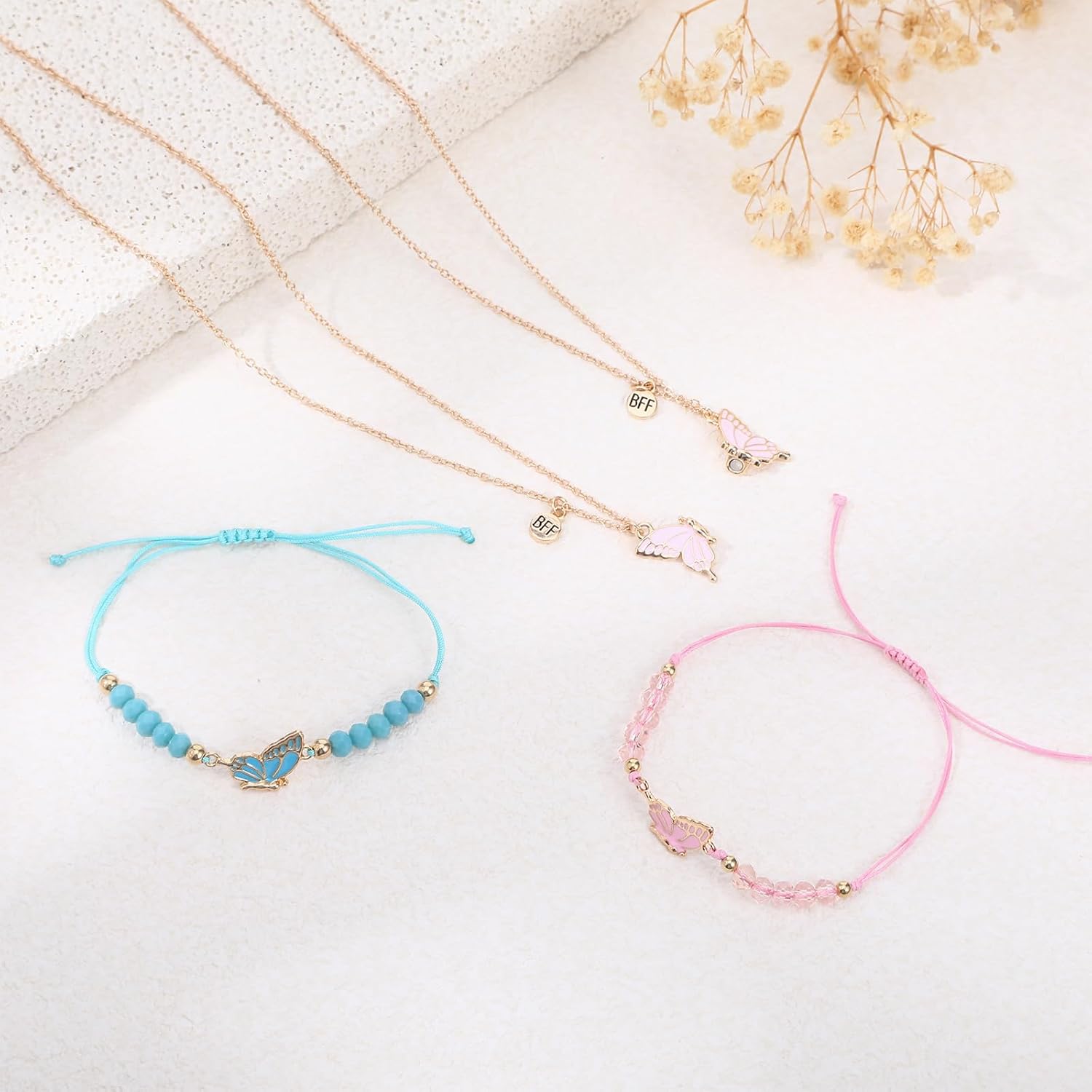 Butterfly Bff Necklace for 2 and Bff Bracelets, Best Friend Necklaces for 2, Butterfly Friendship Necklaces for 2