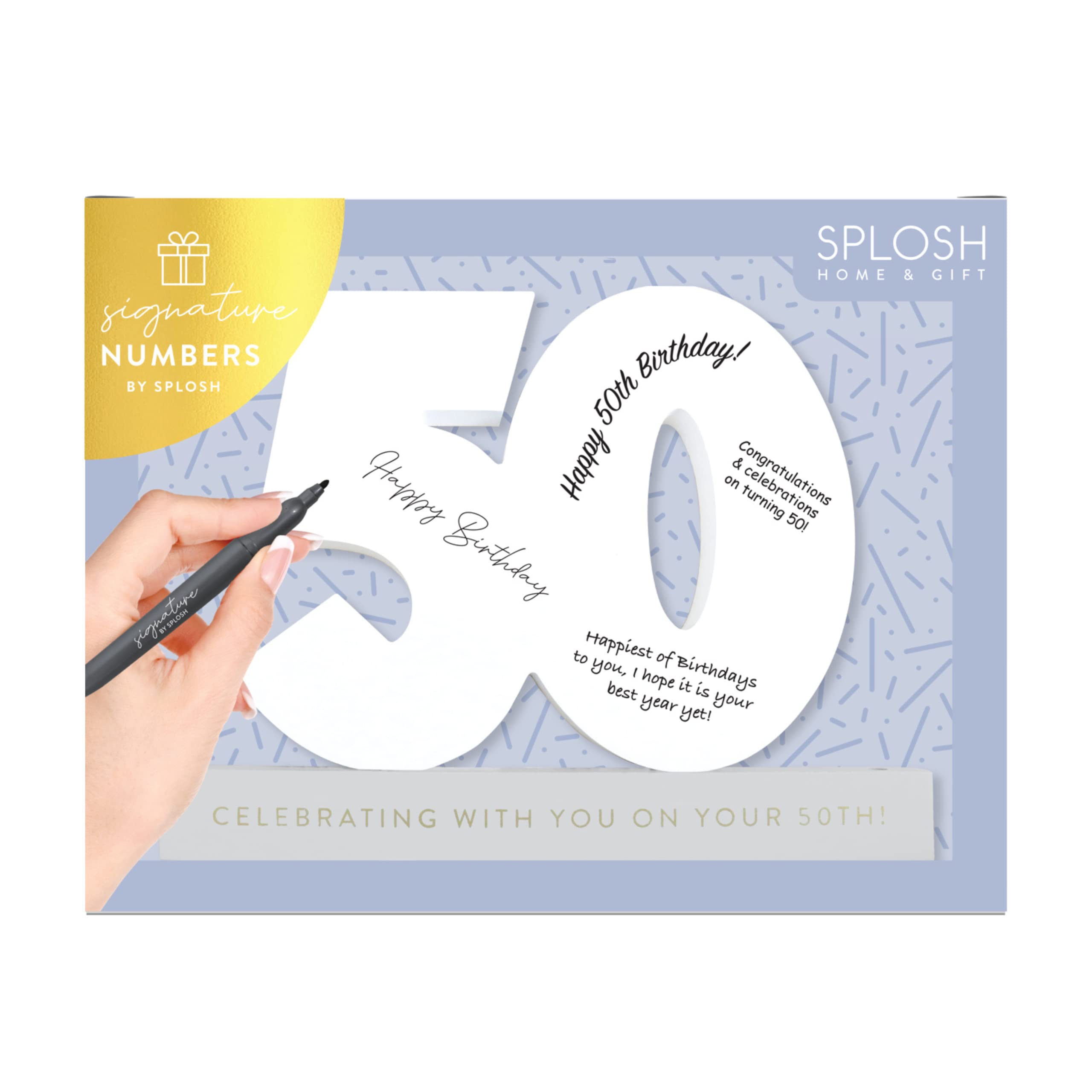 Splosh Black 50 Signature Numbers With A Stand To Hold The Number And Pen. Write Heartfelt Or Funny Messages - Create Memories Of The Special Day. 50Th Birthday Decorations & 50Th Birthday Gifts For Women. Size 18