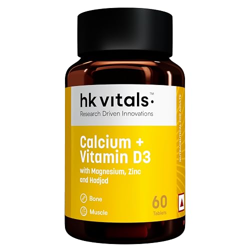 hk vitals Calcium + Vitamin D3 Supplement For Women & Men (60 Tablets) | With Magnesium & Zinc | For Complete Bone Health & Joint Support