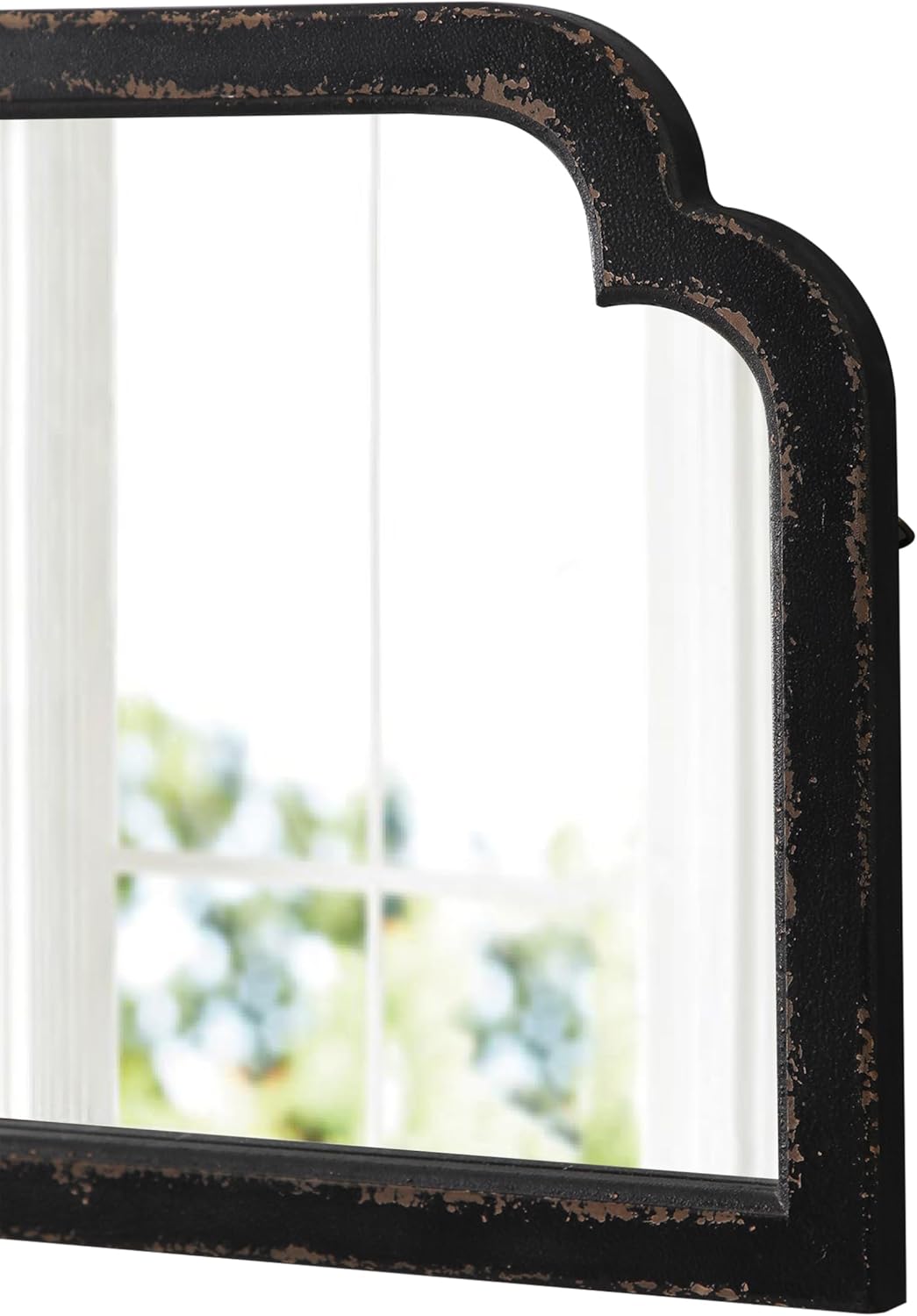 Rustic Black Arched Mirror for Entryway 16 X 24 Inch, Hanging Distressed Black Vintage Mirrors for Wall Decor, Wood Framed Scalloped Decorative Farmhouse Mirrors for Bedroom Bathroom Mantle