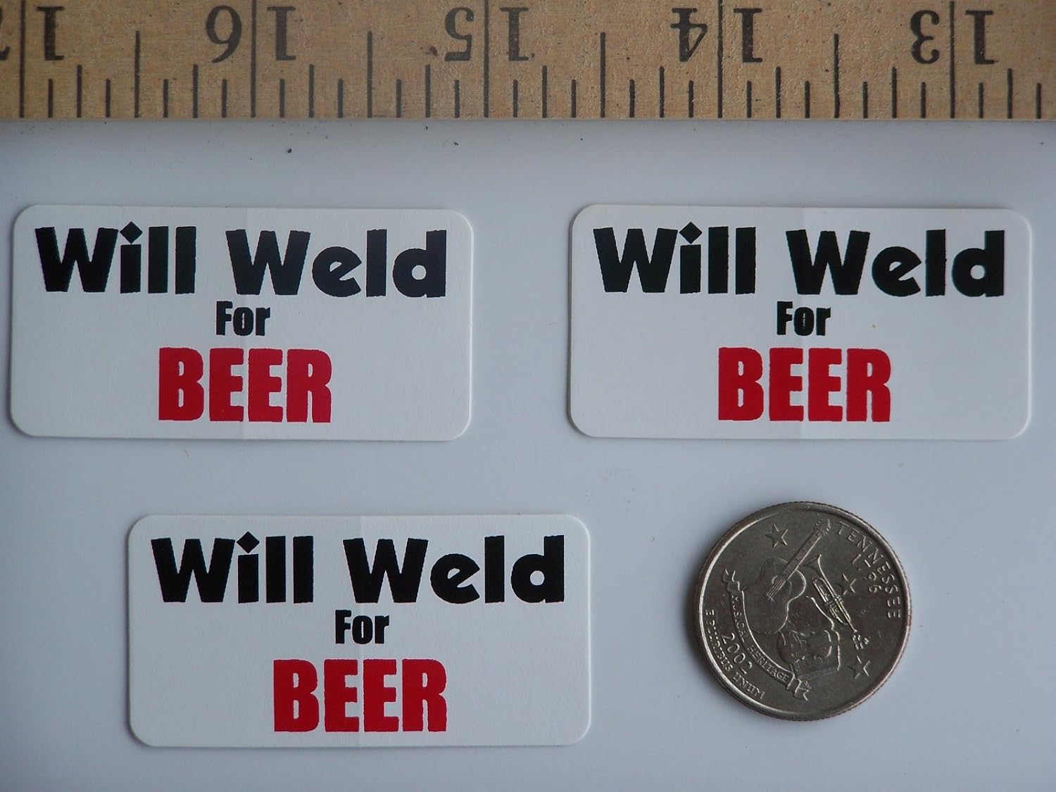 3 - Will Weld for Beer Hard Hat/Helmet Stickers 1” x 2”