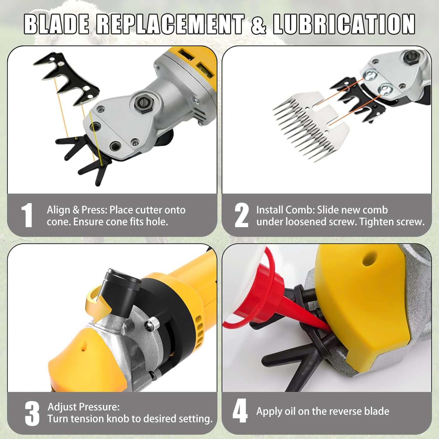 PAT JUUMG 1000W Sheep Shears Electric Farm Livestock Haircut with Blades Professional Animal Clippers 6 Speed Heavy Duty Electric for Thick Horses Sheep Alpacas Goats(Yellow)