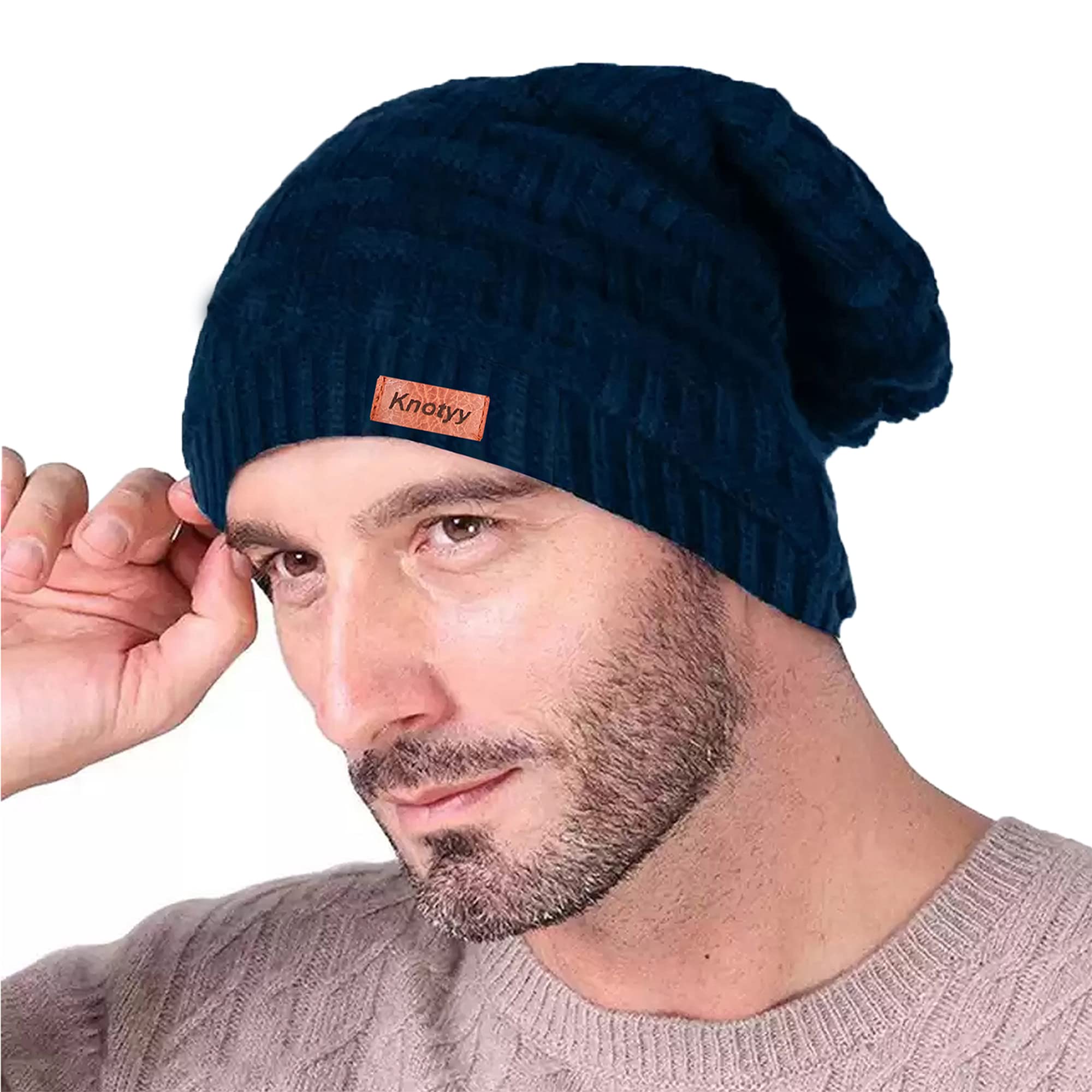 Winter Caps for Men | Woolen Beanie Cap, Warm & Stylish Blue Woolen Winter Hat, Pack of 1