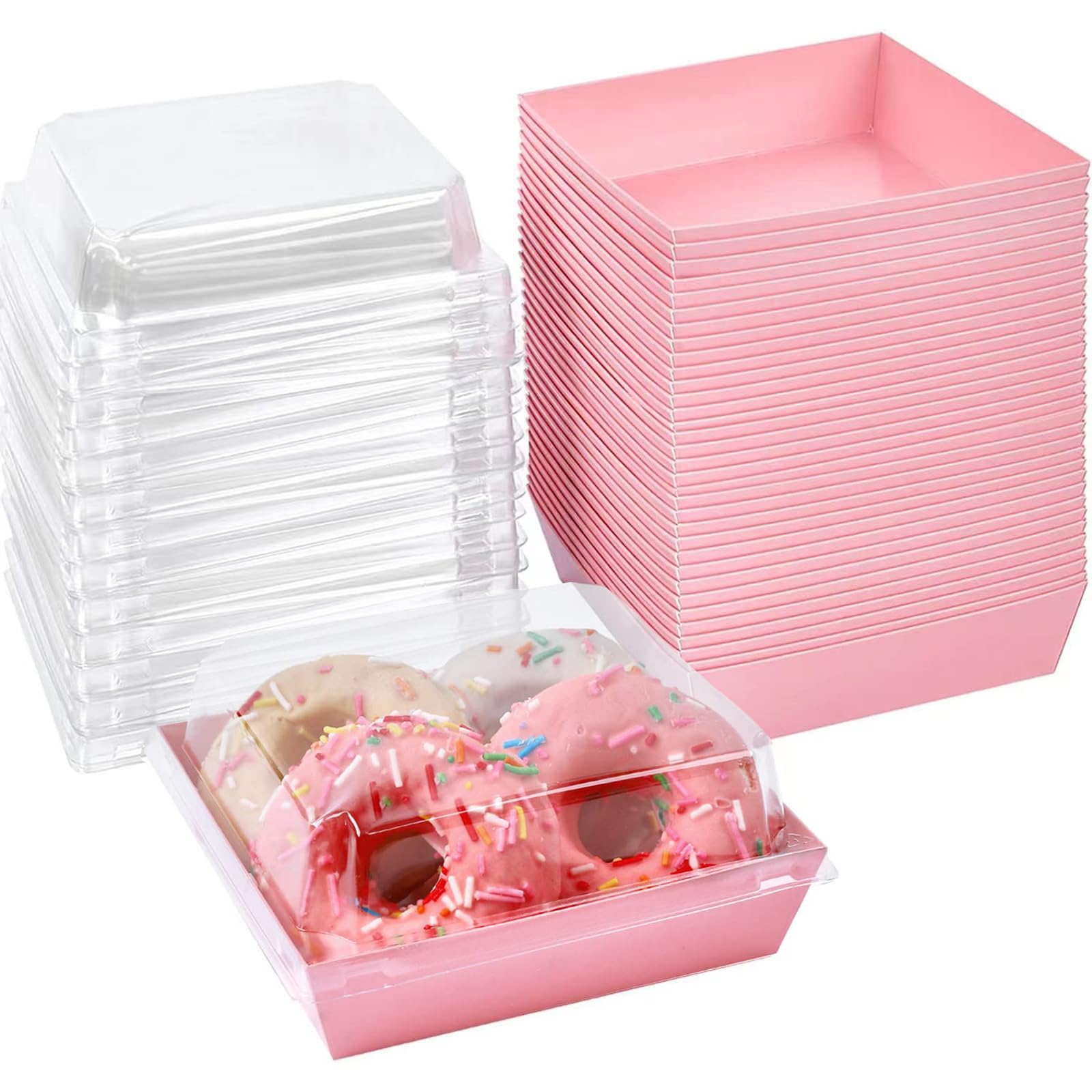 Oursouion 50-Pack Cake Slice Boxes, Cake Boxes with Clear Lids,Cupcake Boxes Oil-Proof Paper Dessert Boxes Food Containers Takeaway Boxes for Parties, Weddings, and Bakeries (pink)