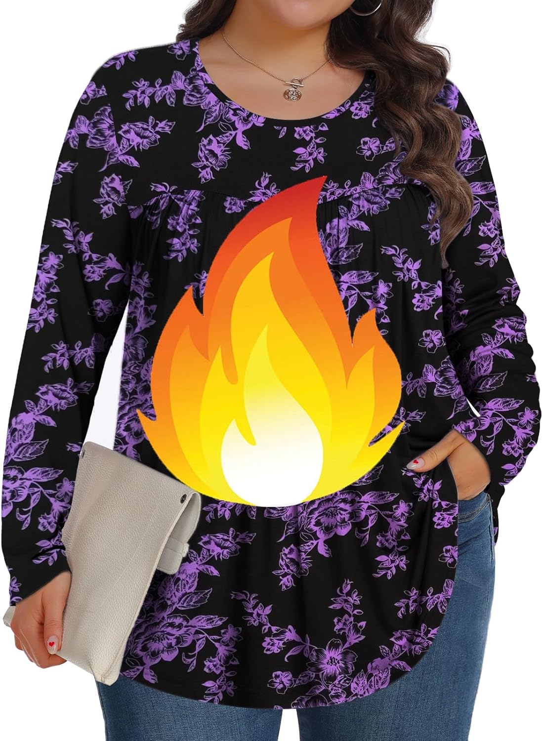 Plus Size Tops for Women Fall Long Sleeve Shirts Crew Neck Casual Loose Tunic Blouse 1X-5X - Image 3