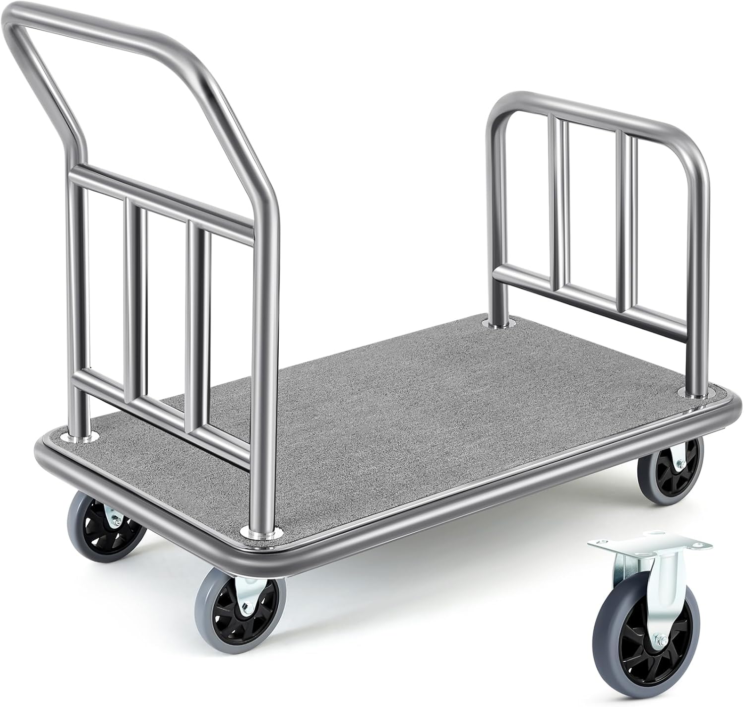 Gilprop Hotel Luggage Cart Bellman's Cart Rectangular Steel Deluxe Platform Truck Holds 850lbs of Luggage(Red)