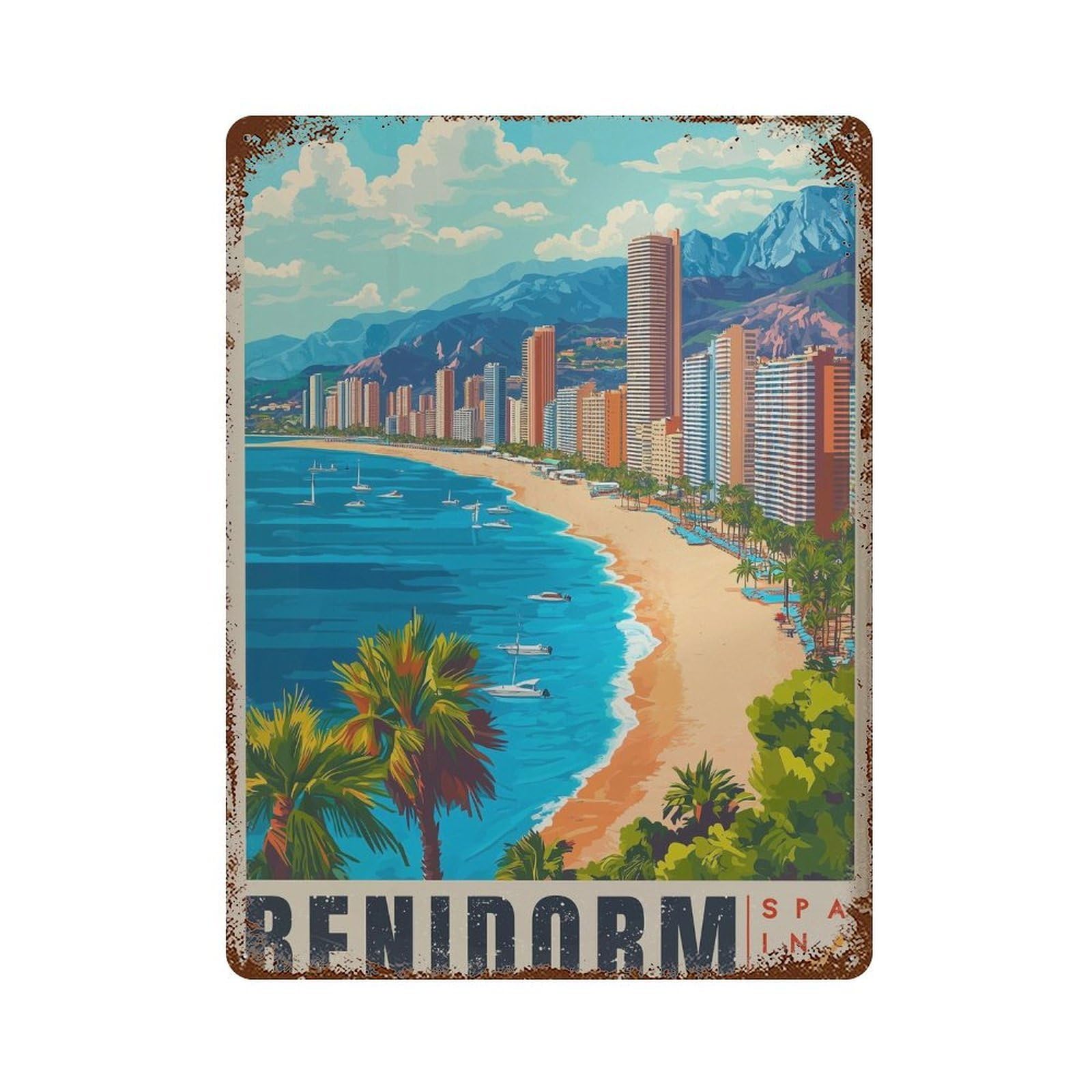xiaoxiaoshen Benidorm Spain Travel Alicante Wall Decor Art Metal Tin Poster Modern Home Decor Art Home Bar Shop Decorations Vintage Sign 40x30cm