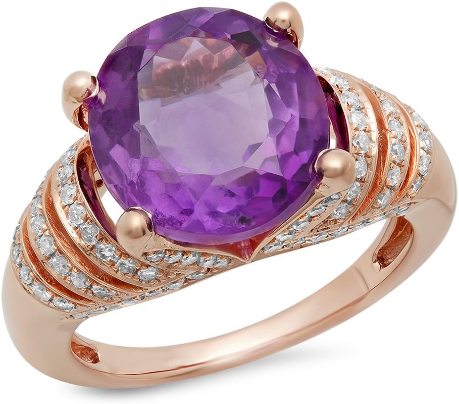 9 ct Rose Gold Oval Amethyst & Round White Diamond Ladies Bridal Promise Engagement Ring