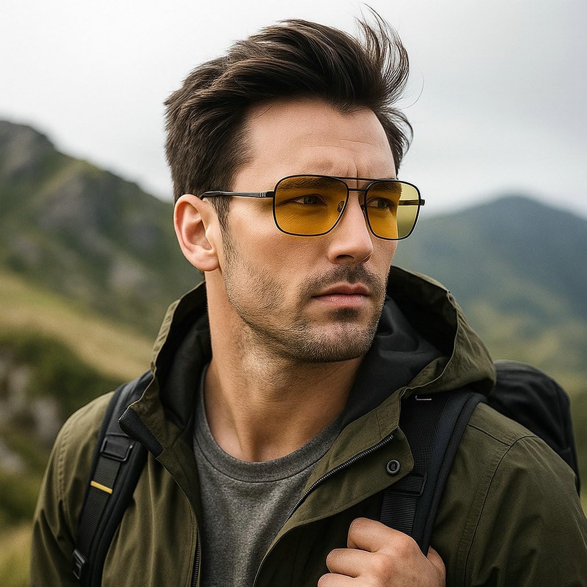 laureles Men's Night Vision Bifocal Reader Sunglasses Yellow Lens Driving Outdoor Reading Glasses Mens