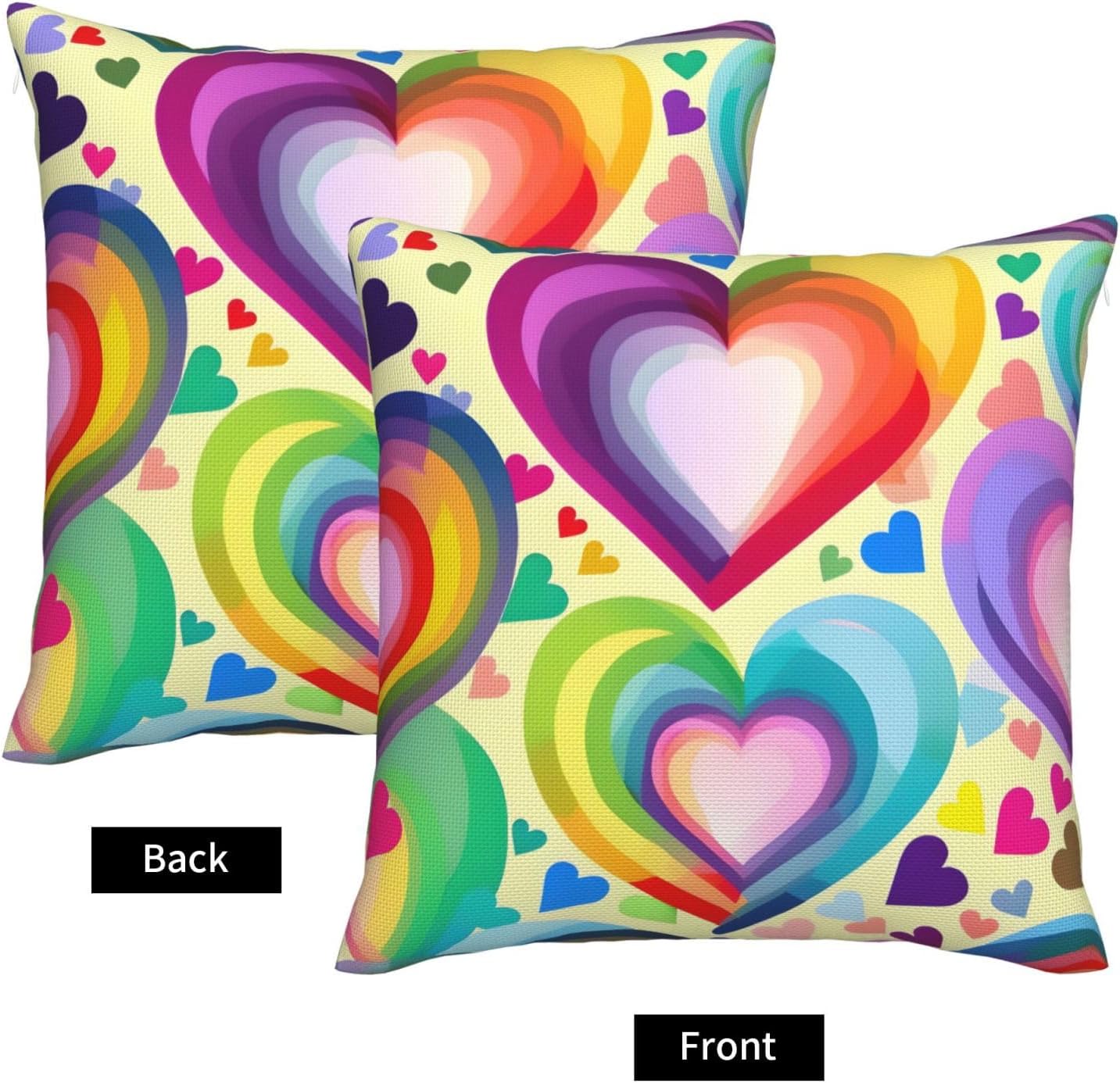 Hearts in Rainbow Colors Imitation Linen Pillowcase -2 Sets, Fashionable Home Decoration, Used for Sofas, Gardens, beds