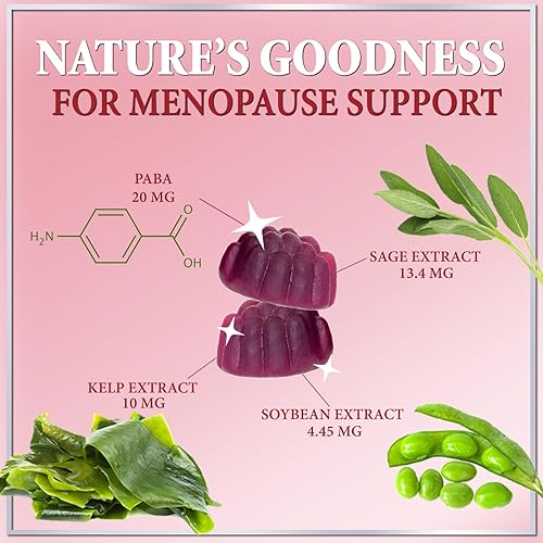Miniatura 3 de Suplementos de menopausia para mujeres, gomitas naturales completas para sofocos suaves y sudores nocturnos, 16 en 1 gomitas para aliviar la