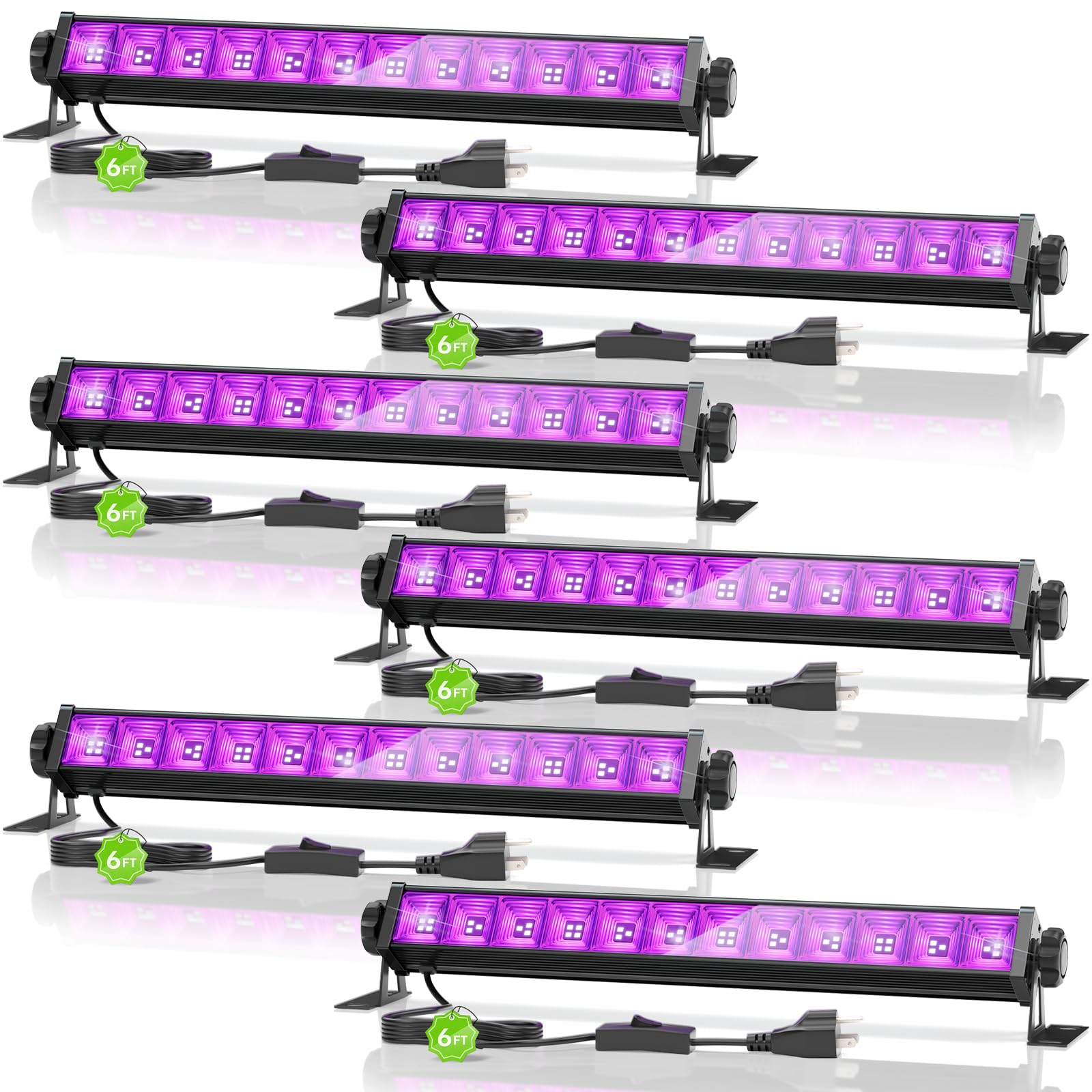 6 Pack 42W LED Black Light Bar, Glow Party Supplies, Halloween Blacklight
