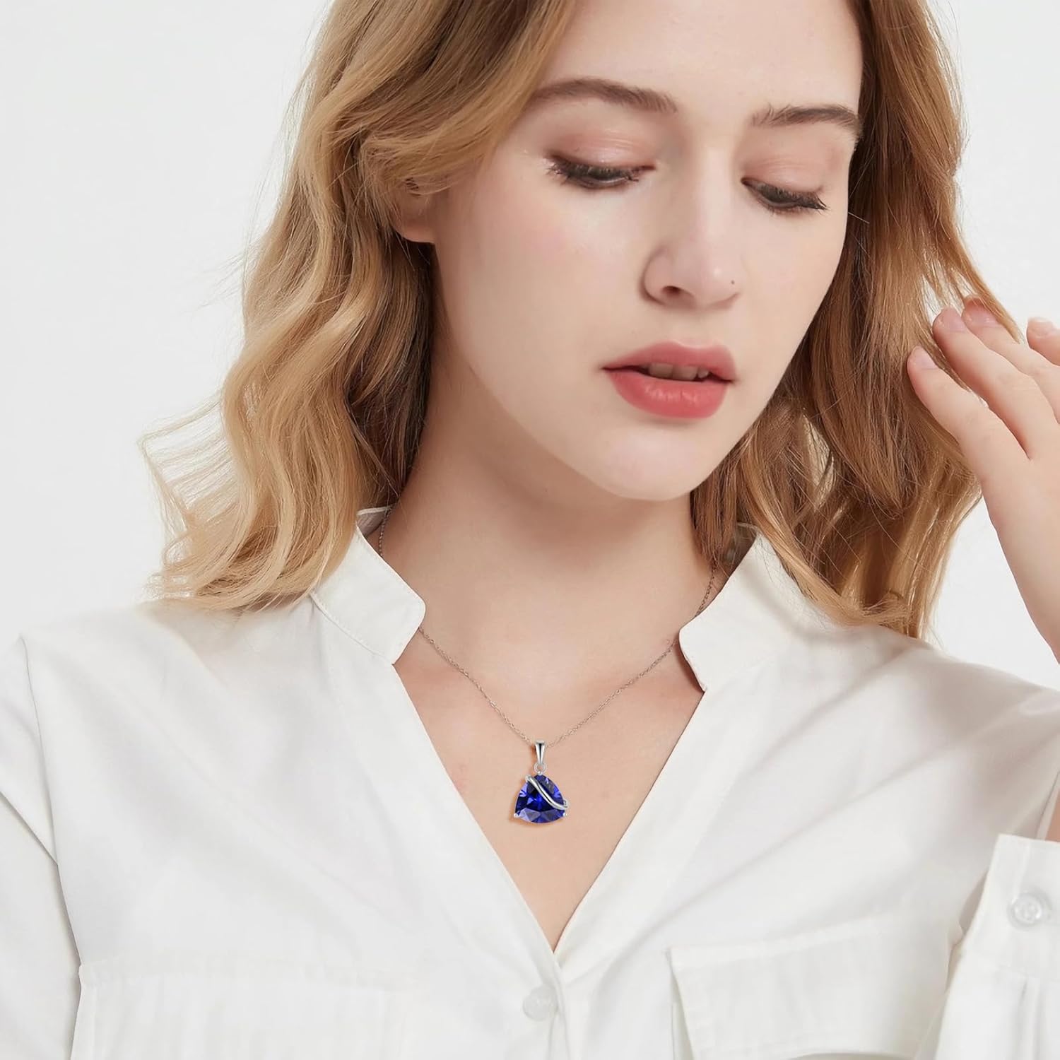 Birthstone Necklace for Women 925 Sterling Silver Triangle cut CZ Halo Pendant Necklaces Infinity Jewelry Gift for Birthday Christmas Mother's Day - Image 3