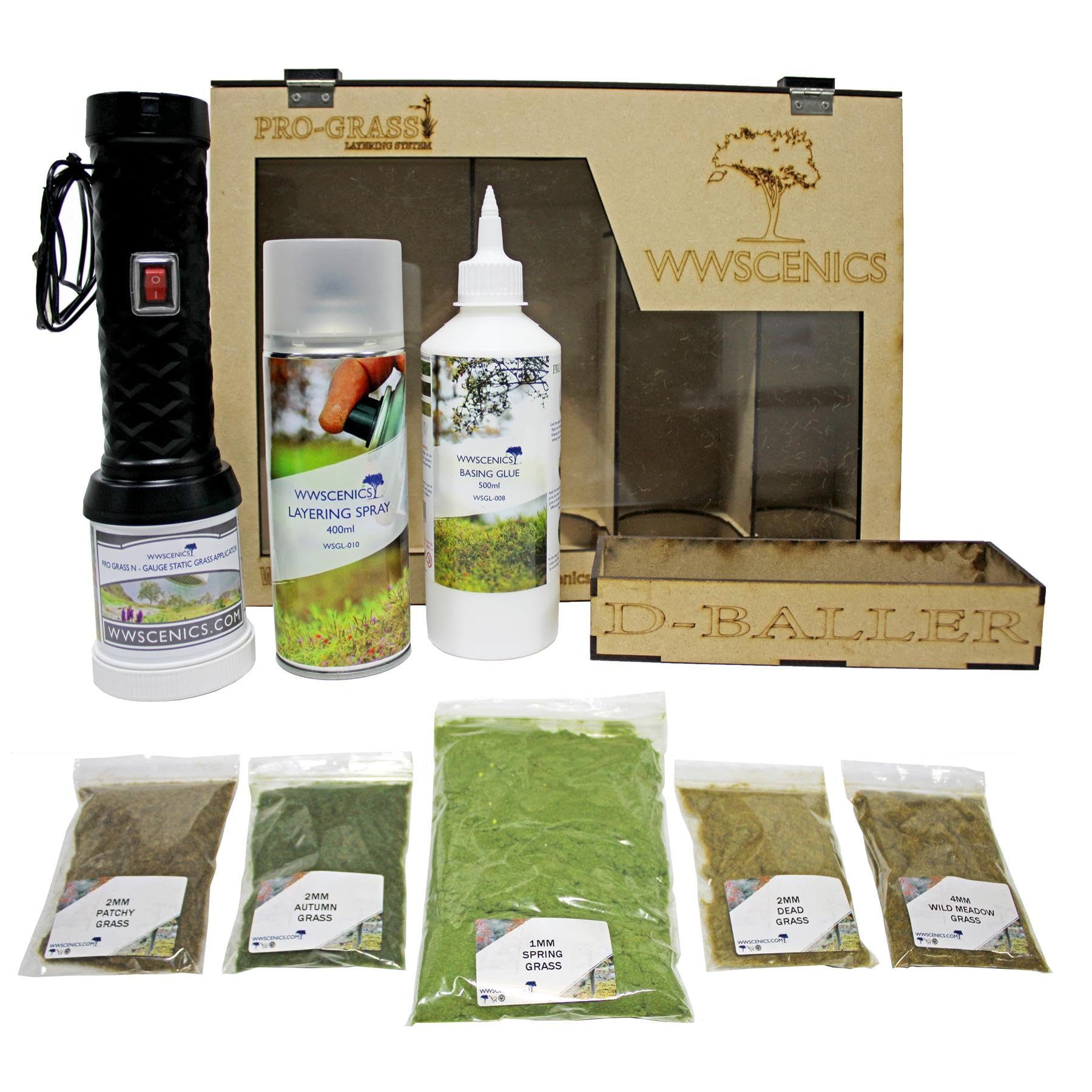 WWScenics Pro Grass Layering System | N Gauge Starter Kit with Static Grass & Applicator