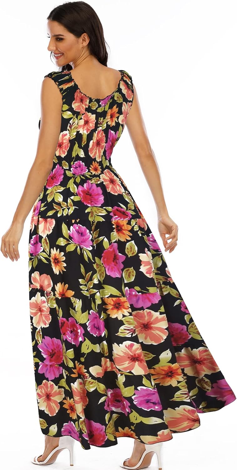 OSTOO Women's 2025 Summer Boho Floral Print Tiered Casual Flowy Long Maxi Dress - Image 2