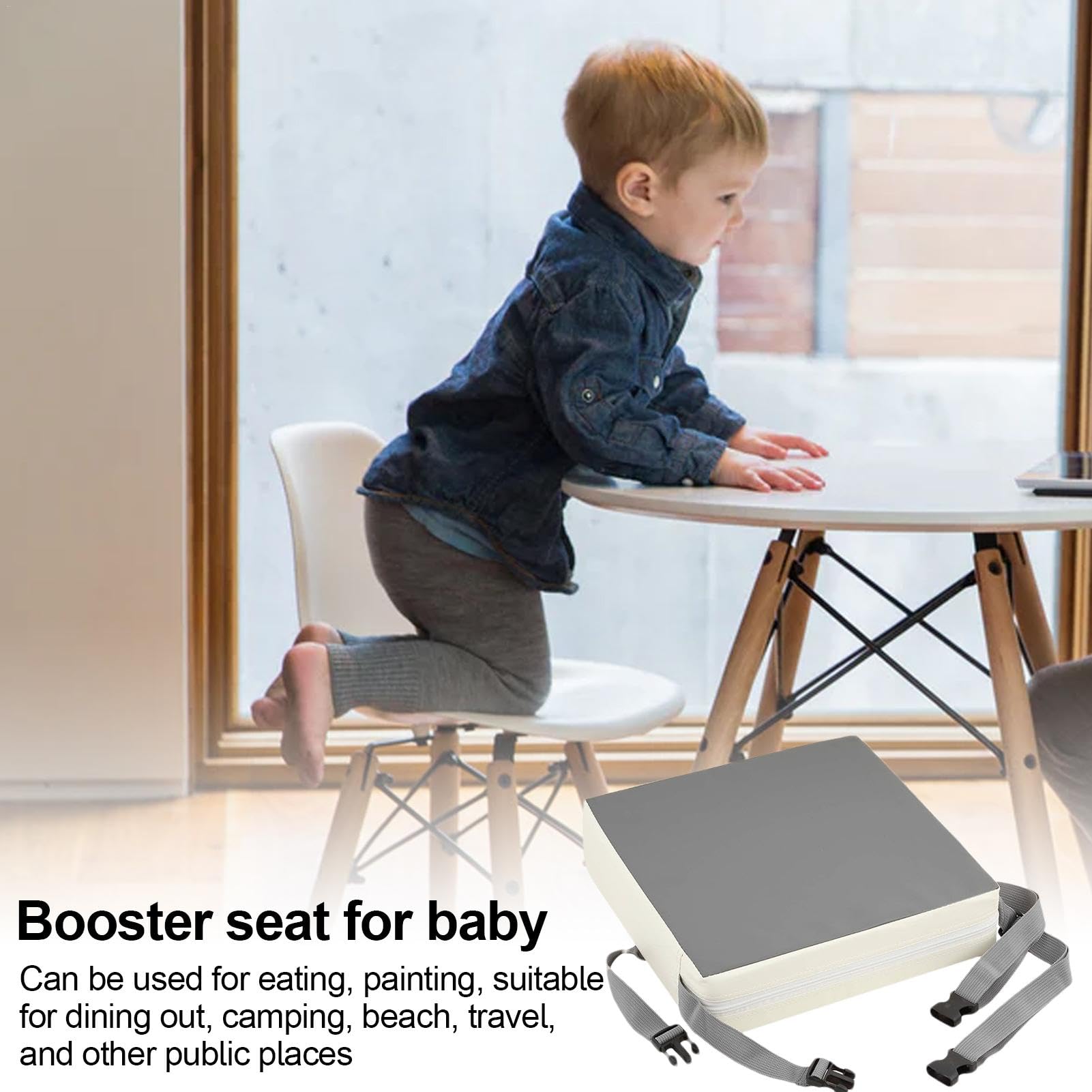 TOTIDYH Sitzerhöhung Kinder - Rutschfeste Stuhlerhöhung Mit Gurten & Waschbarer PU-Bezug