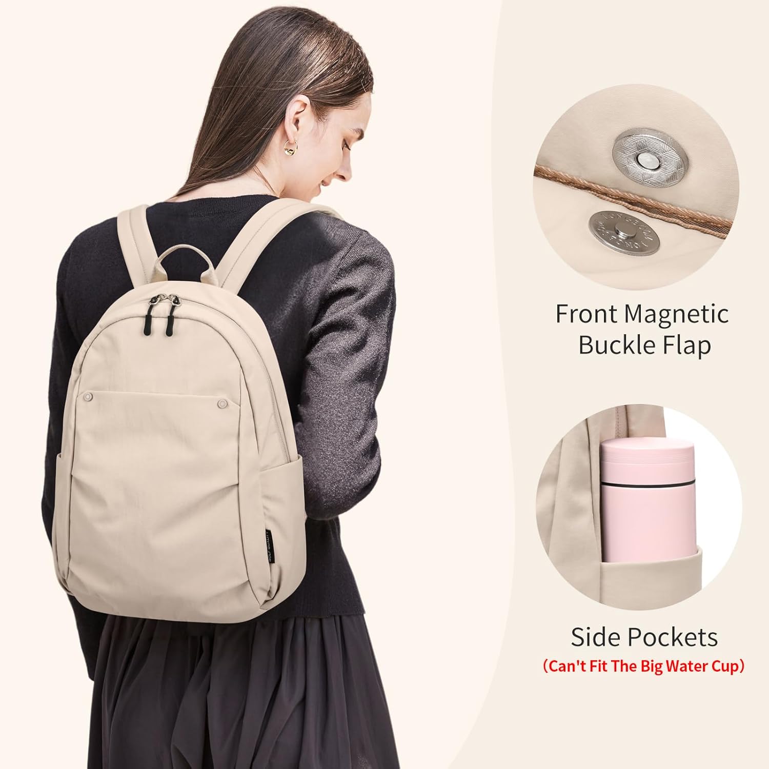 Mini Backpack for Women Fashion Small Backpack Purse Lightweight Daypack for Work Trave Daily,Apricot - Image 5