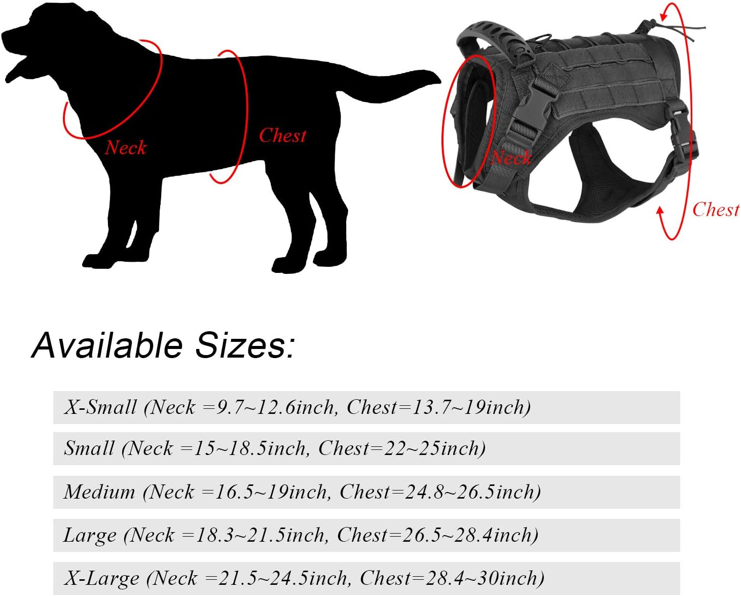 Tactical Service Dog Vest Harness for Medium Large Dog, Military K9 Training Dog Vest with Molle and Loop Panels Adjustable Tactical Harnesses with Handle (01XL, 01-Black)