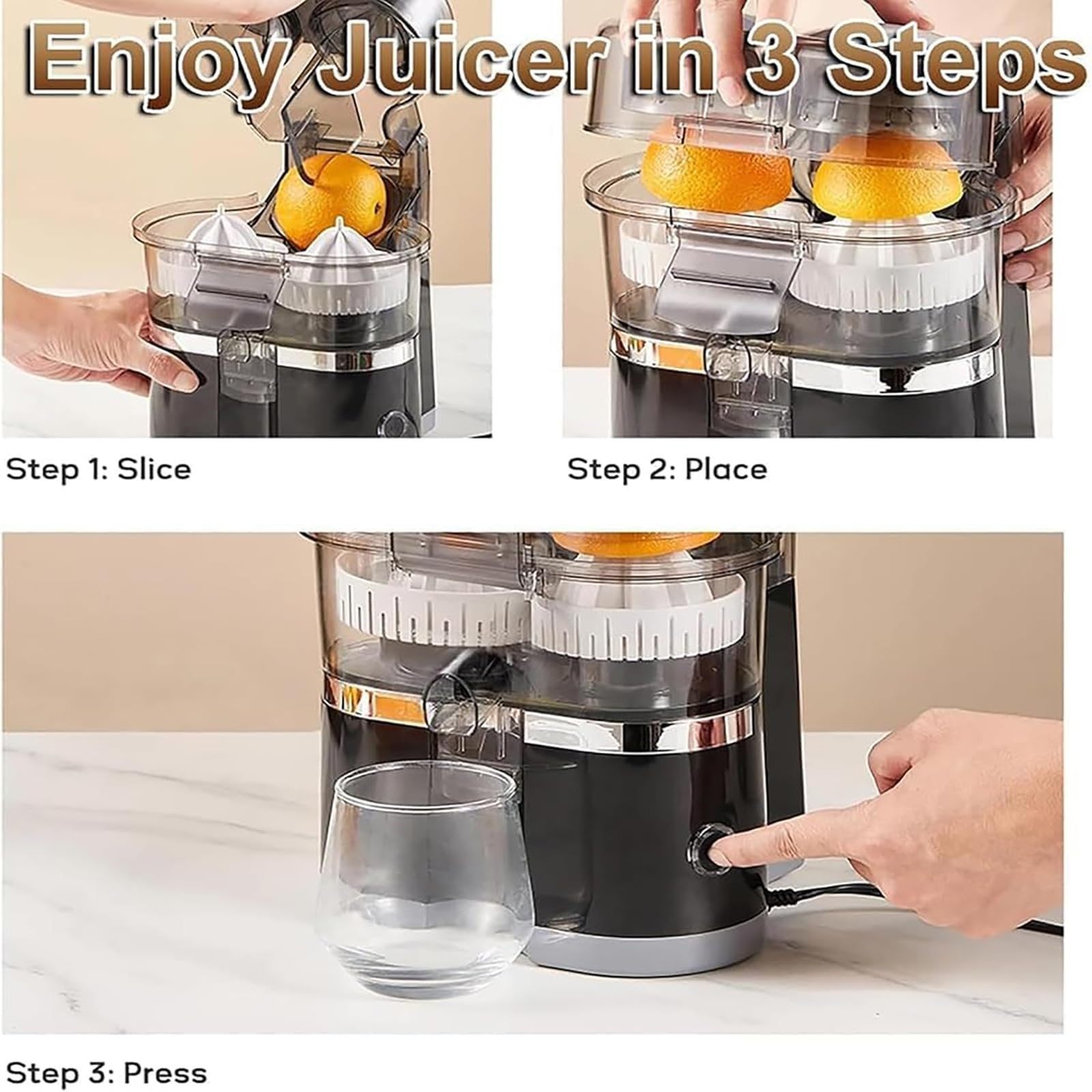 Exprimidor automático de doble cabezal, exprimidor eléctrico de cítricos de 150 W con capacidad de 500 ml y motor de 18000RPM, funcionamiento con un solo botón para naranjas, limones y limas frescos