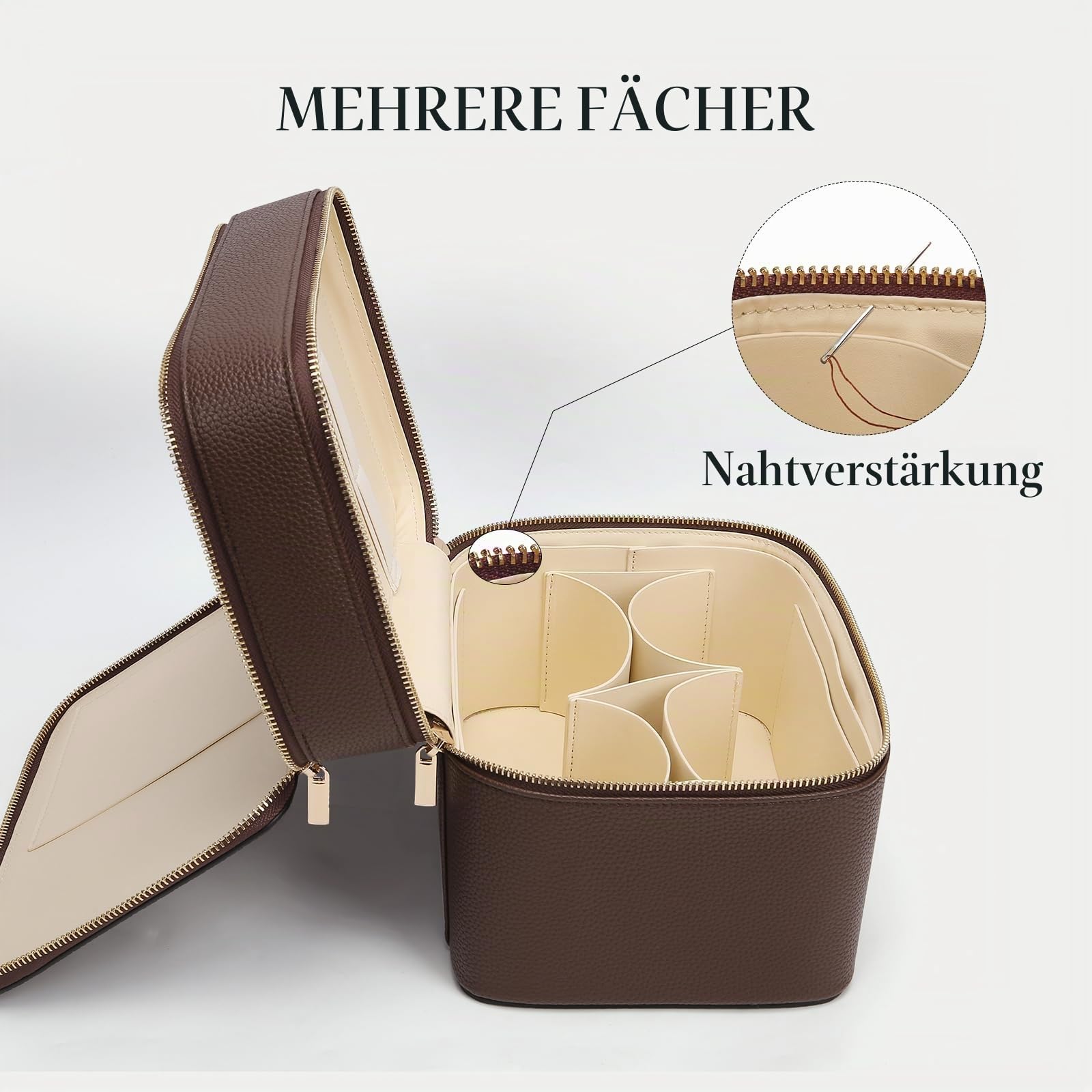 HiTotes Make-up-Tasche für Damen, groß, Leder, Make-up-Kulturbeutel, Reise-Kulturbeutel, doppellagig, Kosmetiktasche für den täglichen Gebrauch, A01-Kaffee, 9.45in, Kosmetikkoffer