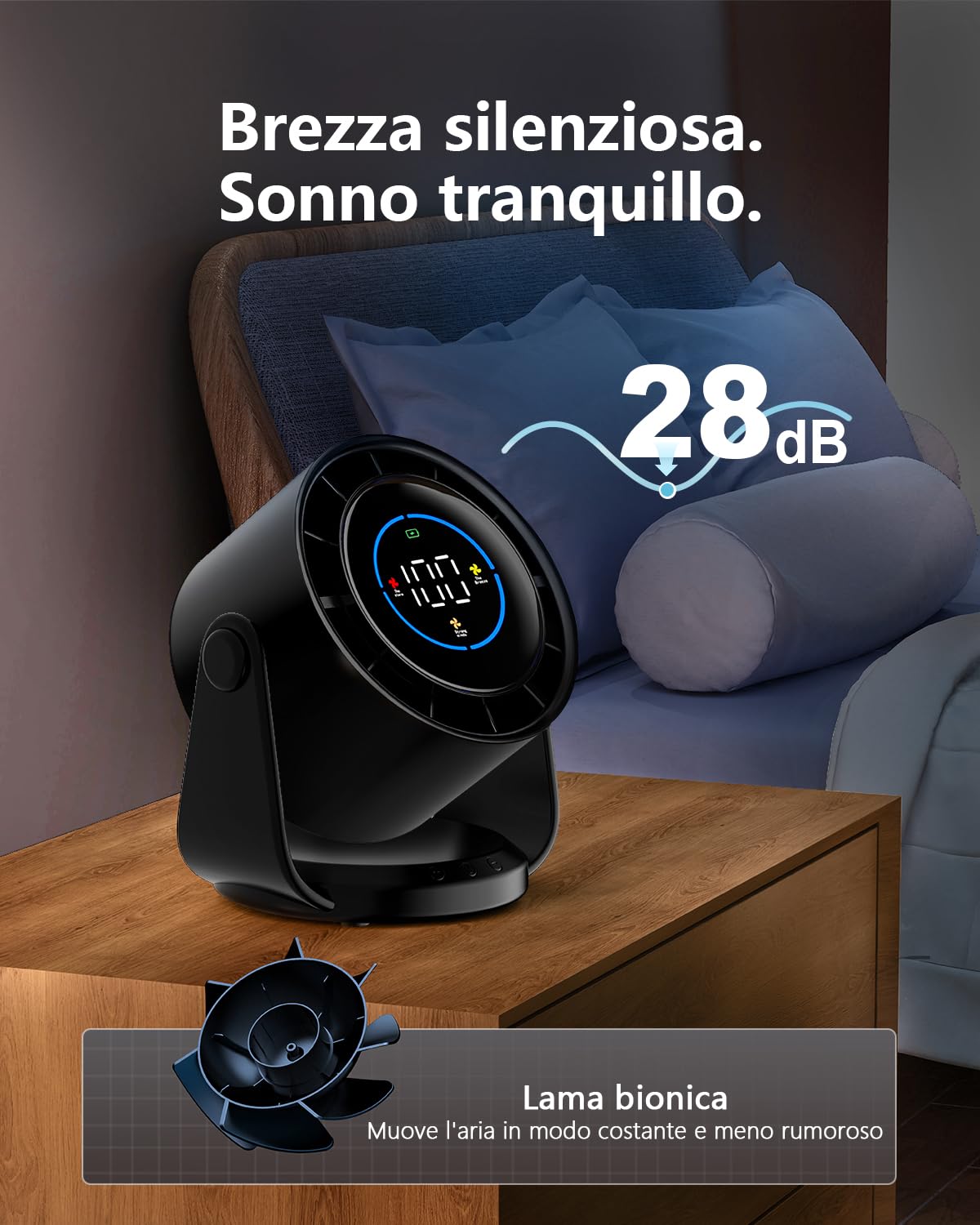 Ventilatore da Tavolo Silenzioso, Potente e Regolabile Display LED 100 velocità Ventilatore da parete Lnclinazione Variabile a 105° Raffreddamento silenzioso Per Camera, Soggiorno, Cucina, Viaggiare