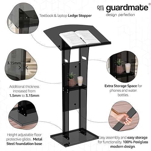 Miniatura 2 de Soporte para púlpito acrílico negro espacial  Atril moderno portátil ruedas Deisgn  Conferencia profesional Iglesia aula Discursos Bodas Eventos