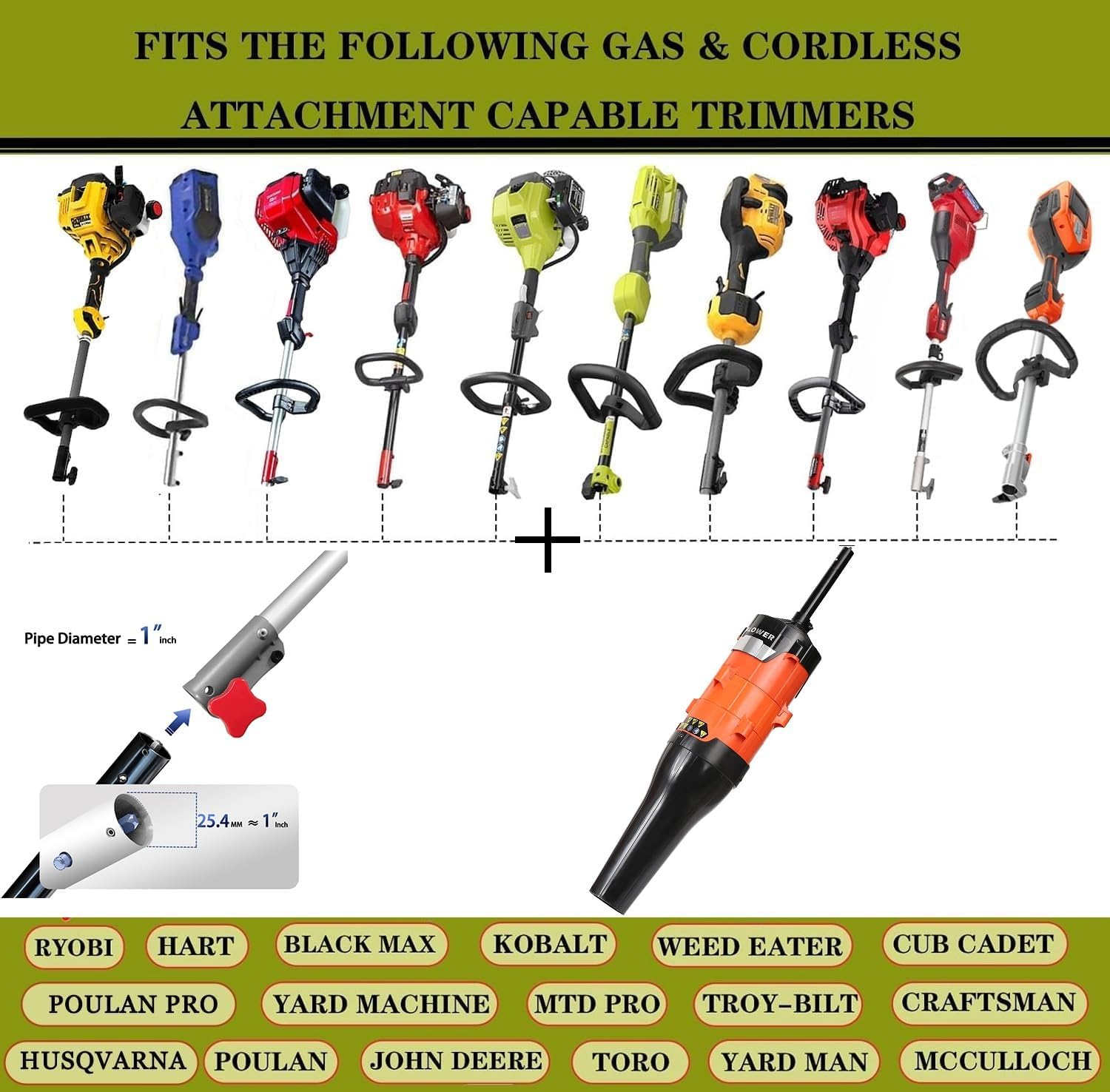 Kerlista Universal Axial Blower Attachment Compatible with Hus128LD Worx Toro Troy-Bilt Craftsman Yardman Snapper Murray Ryobi Kobalt's Power Heads and String Trimmer Heads