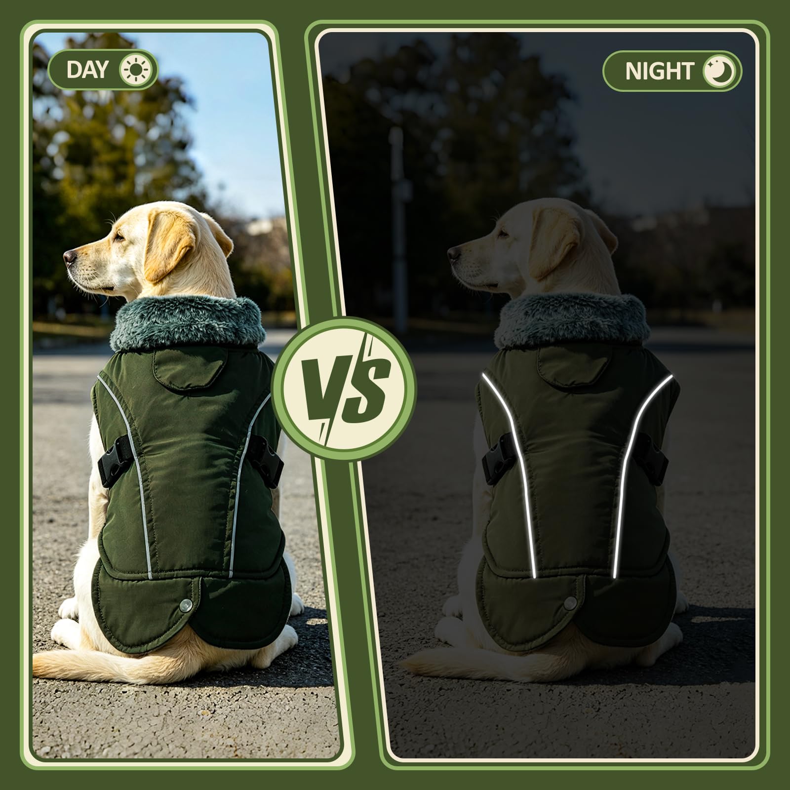DENTRUN Abrigos para perros para clima frío, abrigo cálido para perro, resistente al viento, chaqueta acogedora para perro, chaleco de forro polar grueso, ropa repelente al agua con arnés/agujero para