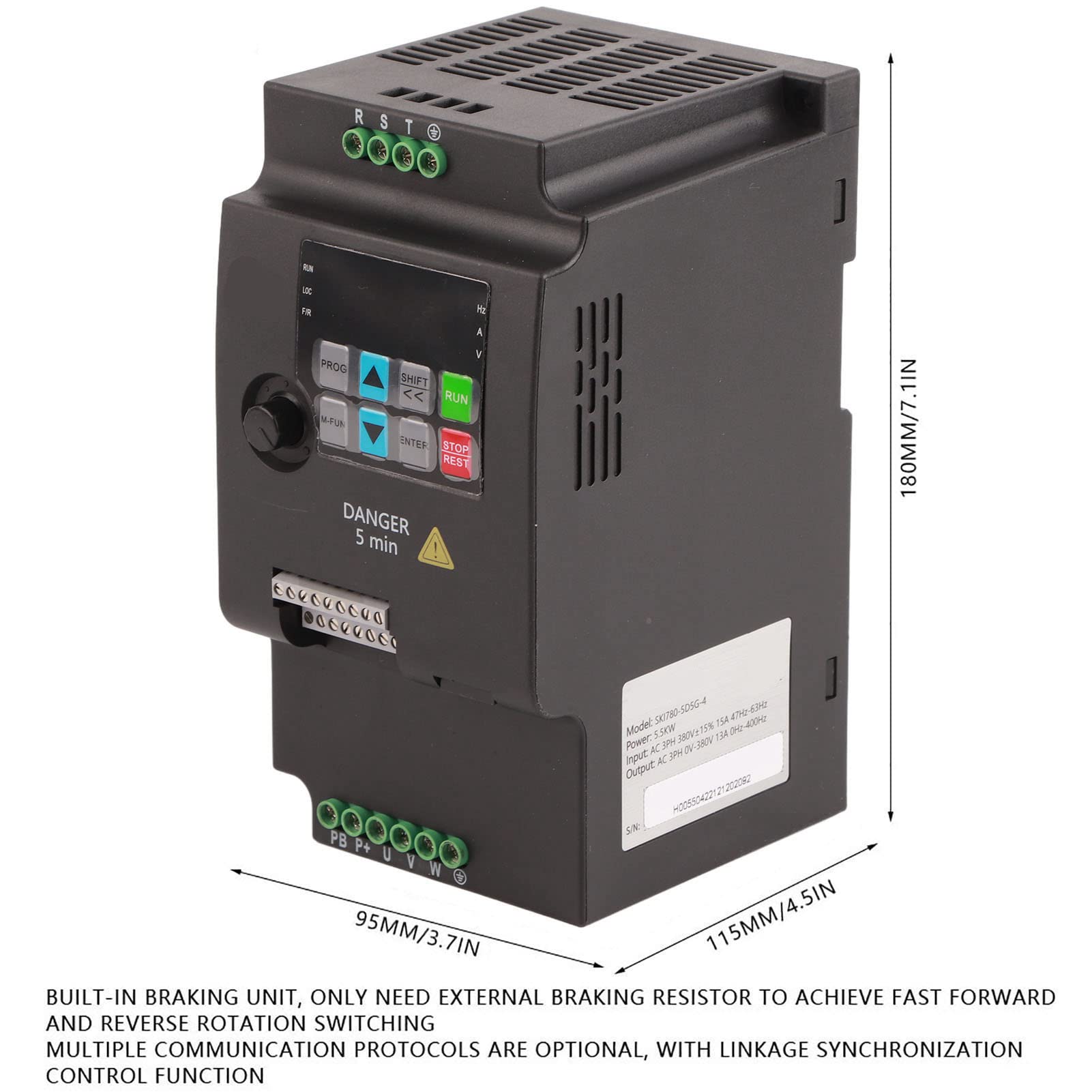 Przetwornica częstotliwości 380 V 5,5 kW, Jectse 3-fazowy 380 V do 3-fazowy 380 V PWM mini VFD inwertorowa regulacja wektora VFD regulator prędkości obrotowej
