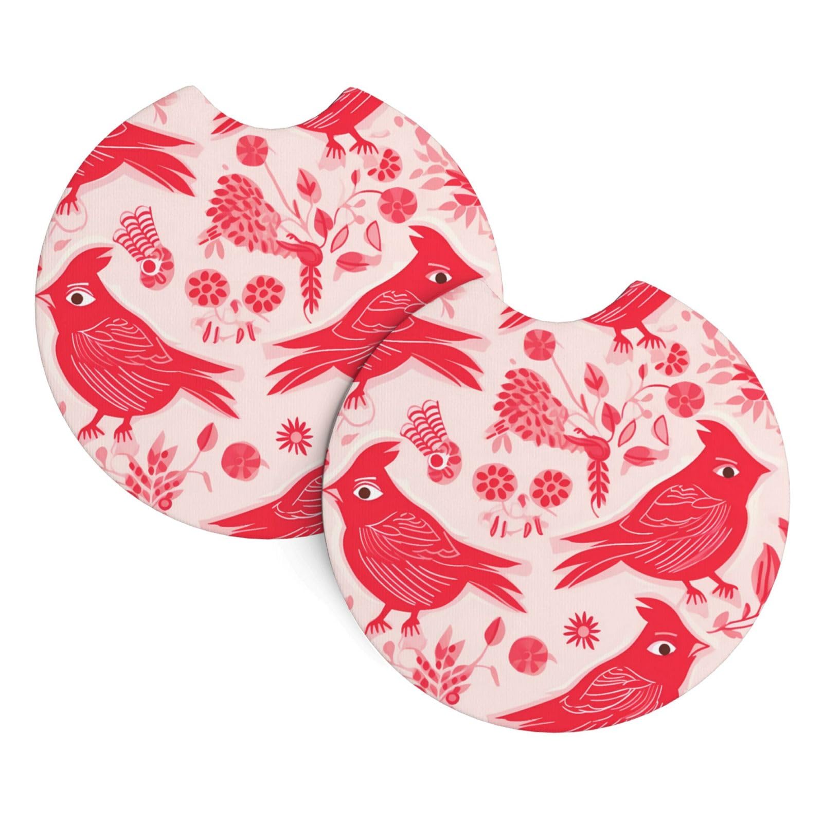 red Bird Design Printed Two Sets of Anti Slip and Waterproof Beverage mats for General Purpose car Coasters