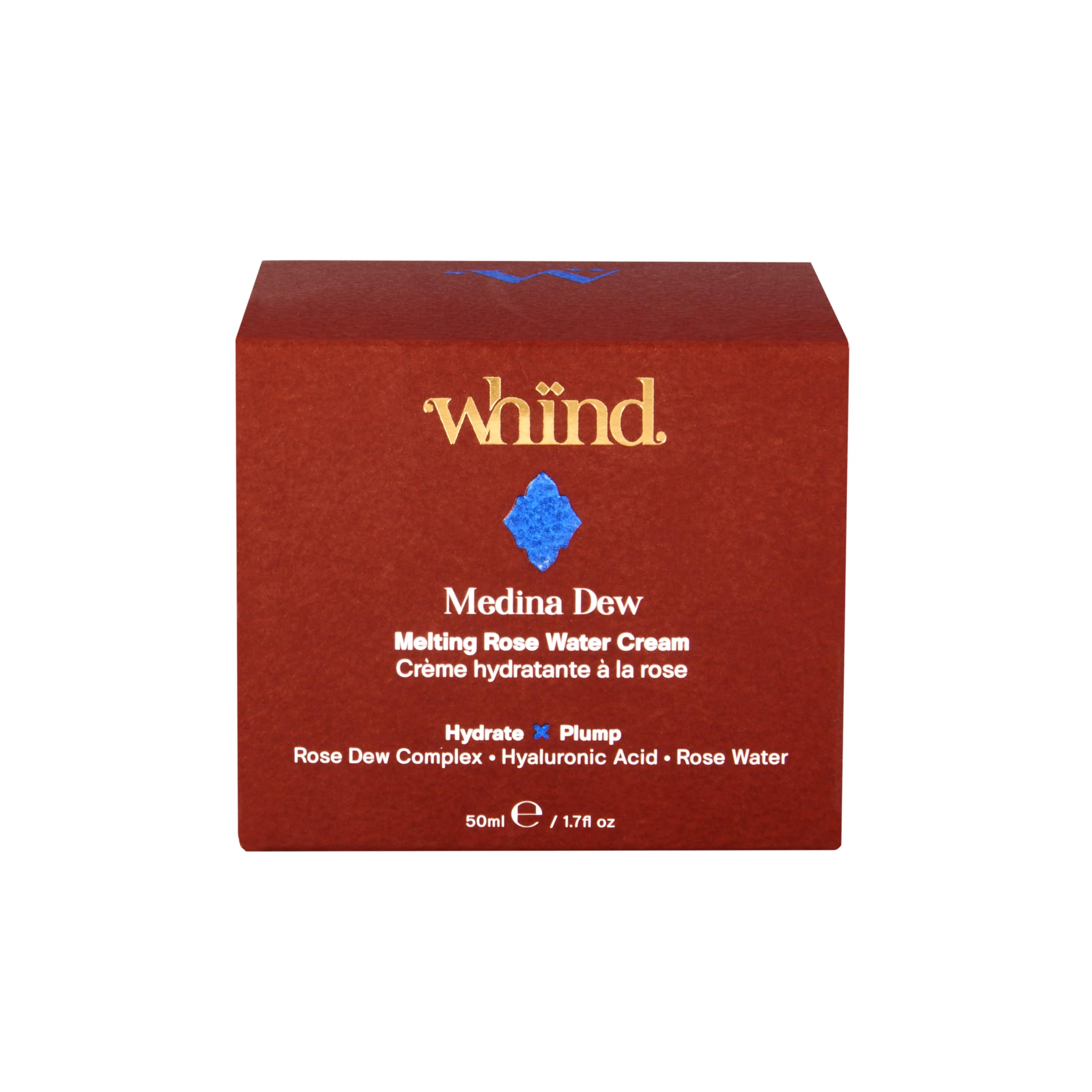 WHIND Medina Dew Facial Moisturizer, Rose Water & Hyaluronic Acid Hydrating Cream, Gentle