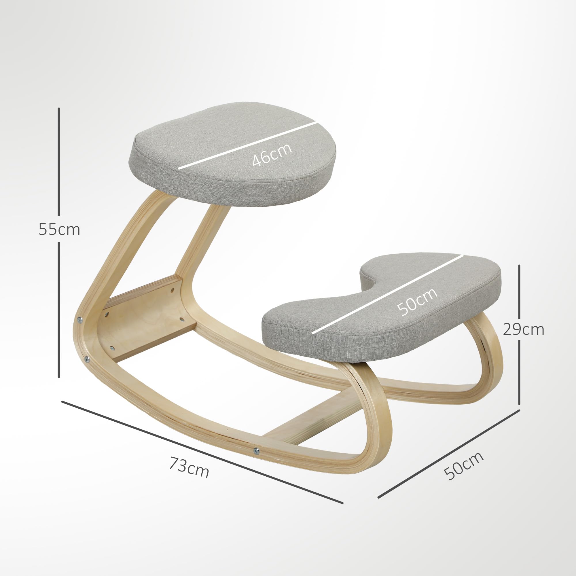 HOMCOM Sedia Inginocchiatoio con Movimento a Dondolo, Sedia Ergonomica Posturale in Tessuto Effetto Lino e Legno di Betulla, 50x73x55 cm, Grigio Chiaro