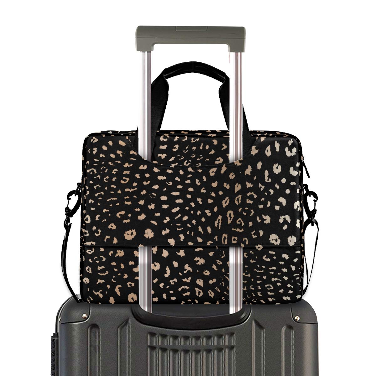 ALAZA Realistic Leopard Cheetah Print Animal Laptop Case Bag Sleeve Portable Crossbody Messenger Briefcase w/Strap Handle, 13 14 15.6 inch