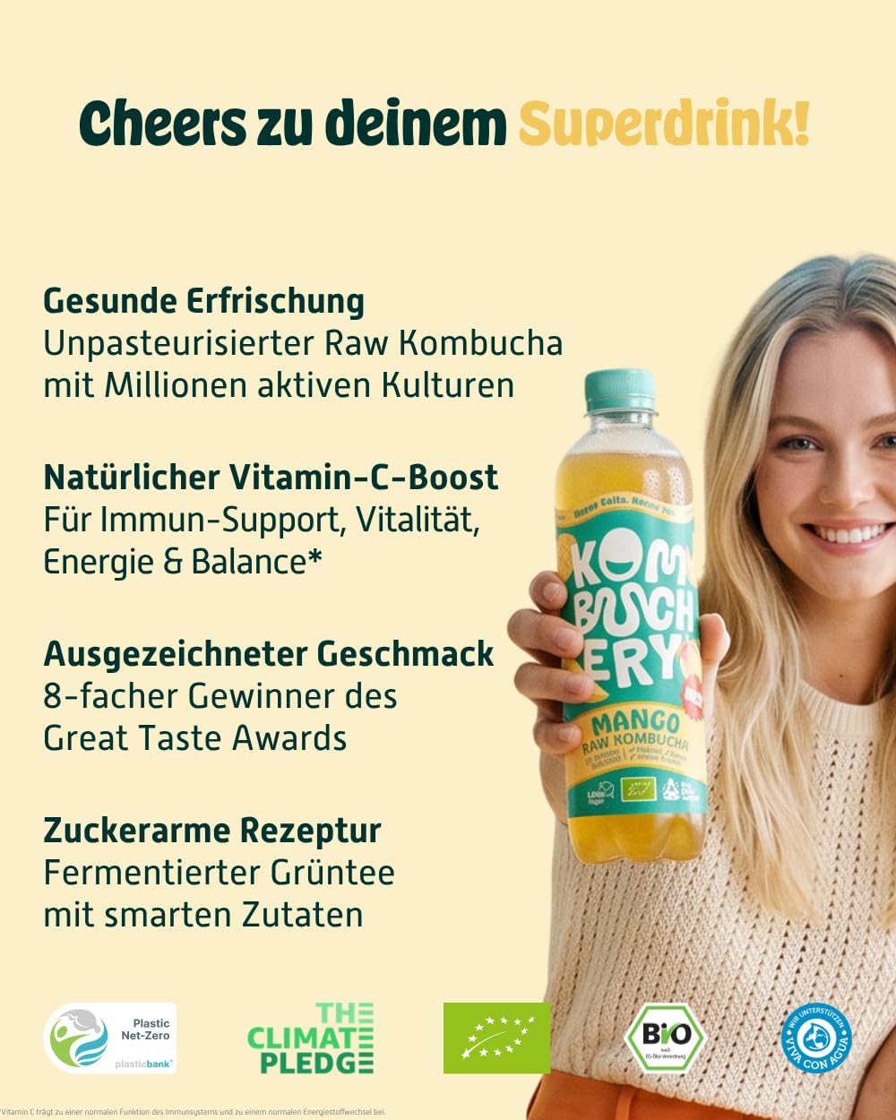 KOMBUCHERY® Mango Raw Kombucha BIO | 12 x 400ml | Fermentierter Tee mit aktiven Darm-Kulturen | Zuckerarm & Kalorienarm | Unpasteurisiert, PrioBiotic, Vegan, Testsieger | inkl. 3€ PFAND